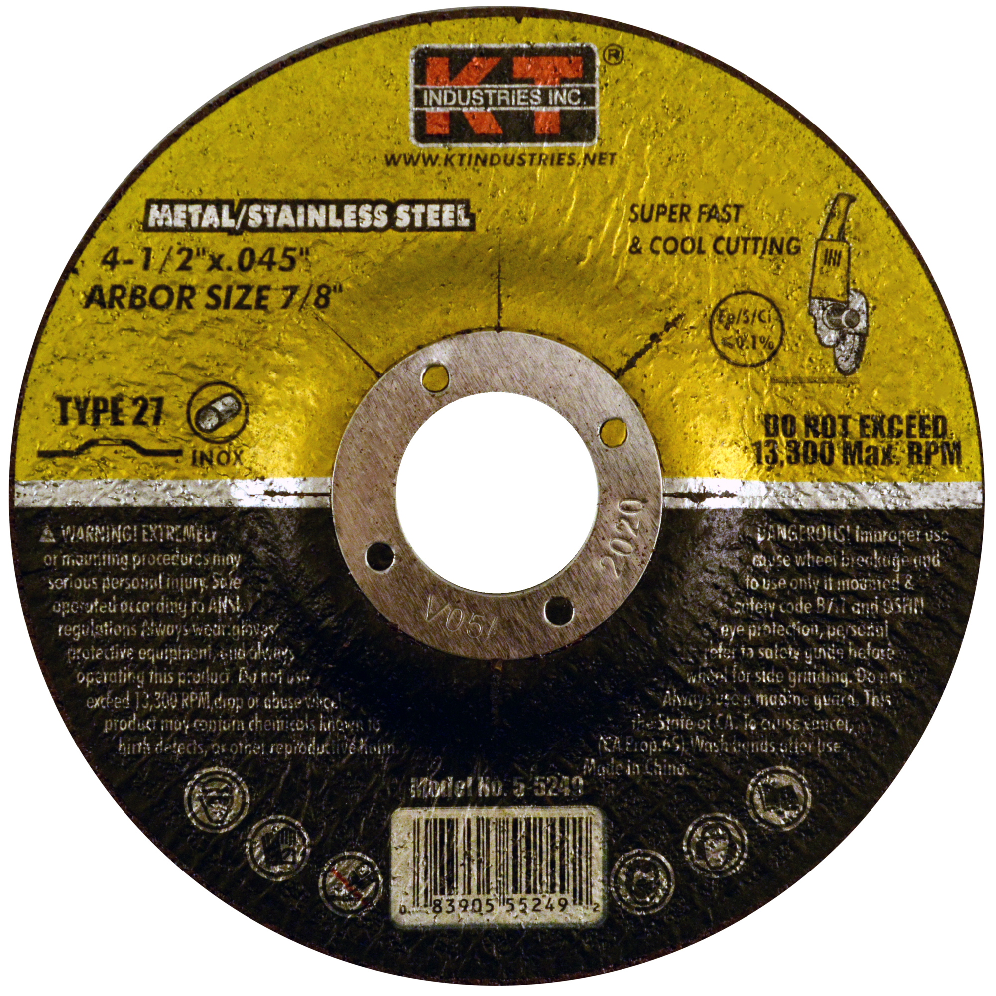 K-T Industries Cutting Wheel — 4 1/2in. x 0.045in. x 7/8in., Stainless Steel, 10 Pcs, Model# 5-5249
