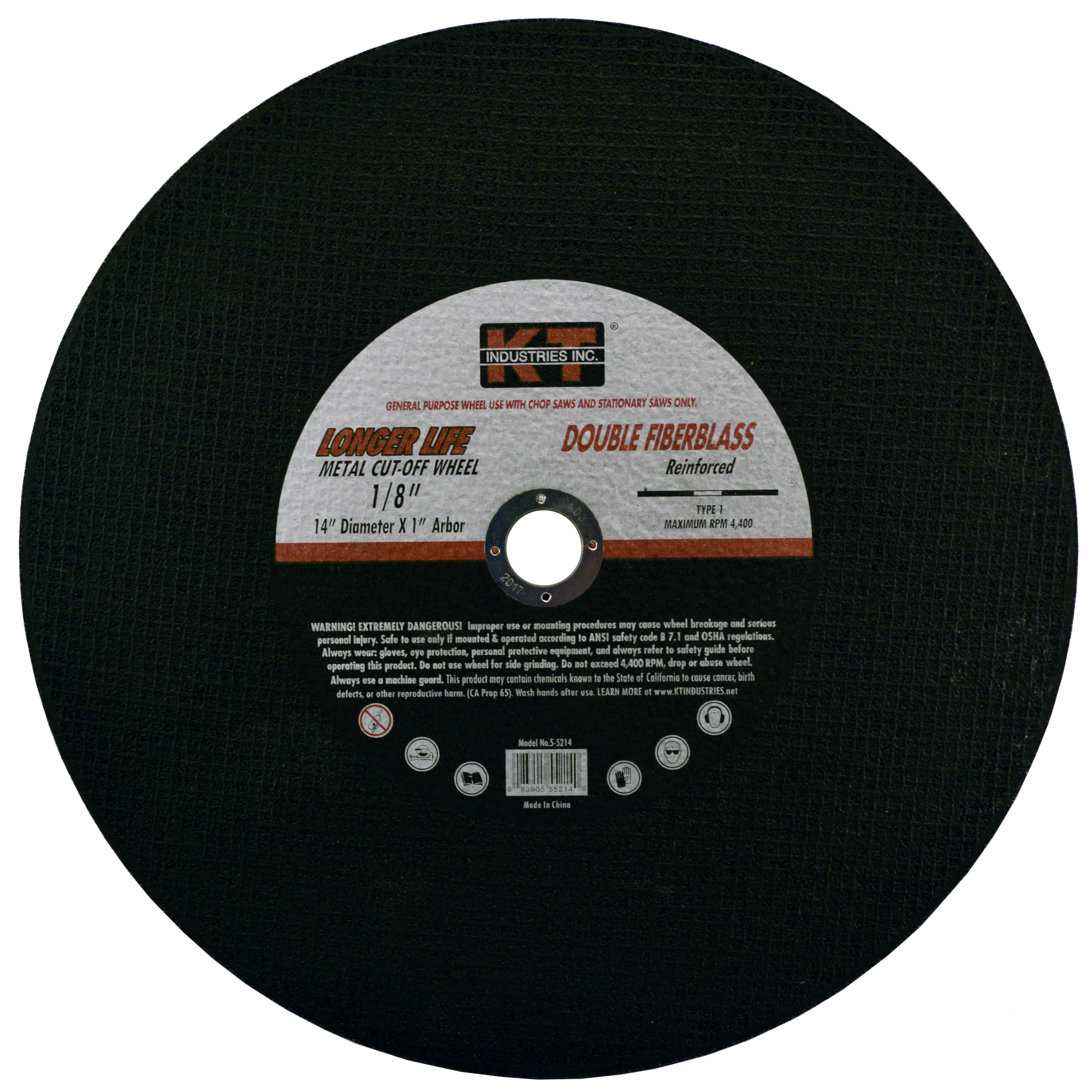 K-T Industries Reinforced Cut-Off Wheels — 14in. x 1/8in. x 1in., Metal, Pack of 5, Model# 5-5214