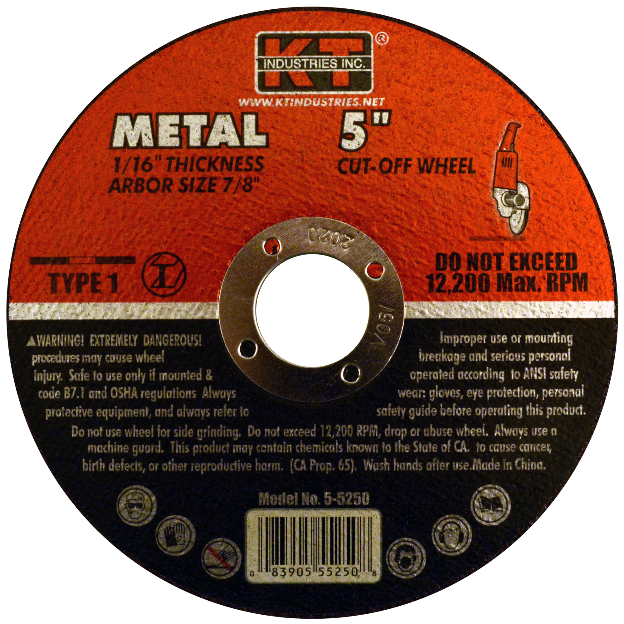 K-T Industries Metal Cutting Wheel — 5in. x 1/16in. x 7/8in., 10 Pcs, 12,000 RPM, Model# 5-5250