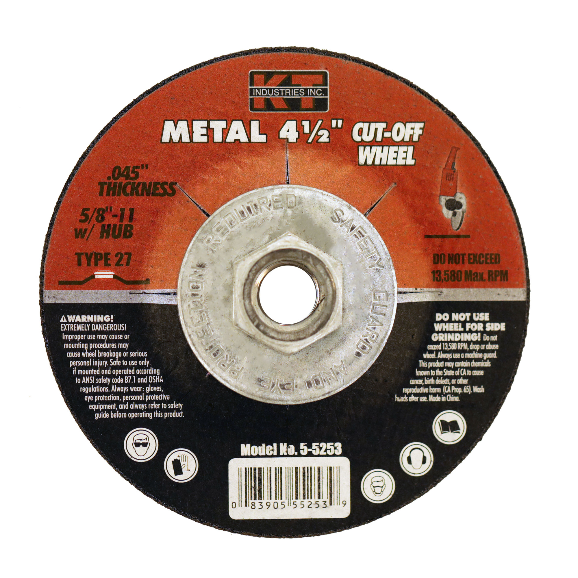K-T Industries Cutting Wheel — 4 1/2in. x 0.045in. x 5/8in.-11, Reinforced, Model# 5-5253