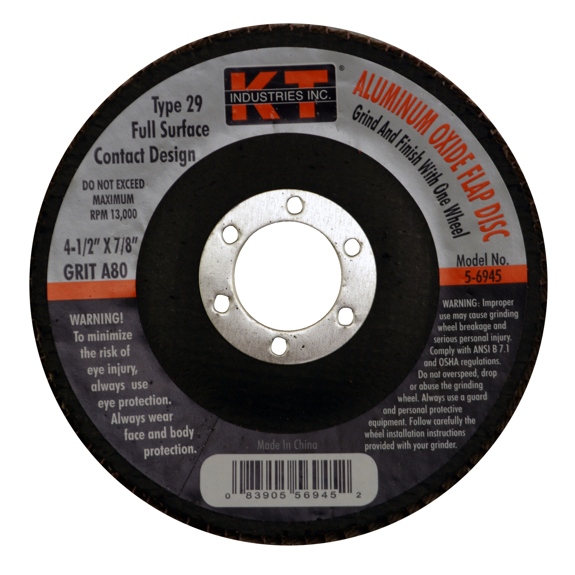 K-T Industries Flap Disc — 4 1/2in. x 7/8in., 80 Grit, Type 29, Model# 5-6945
