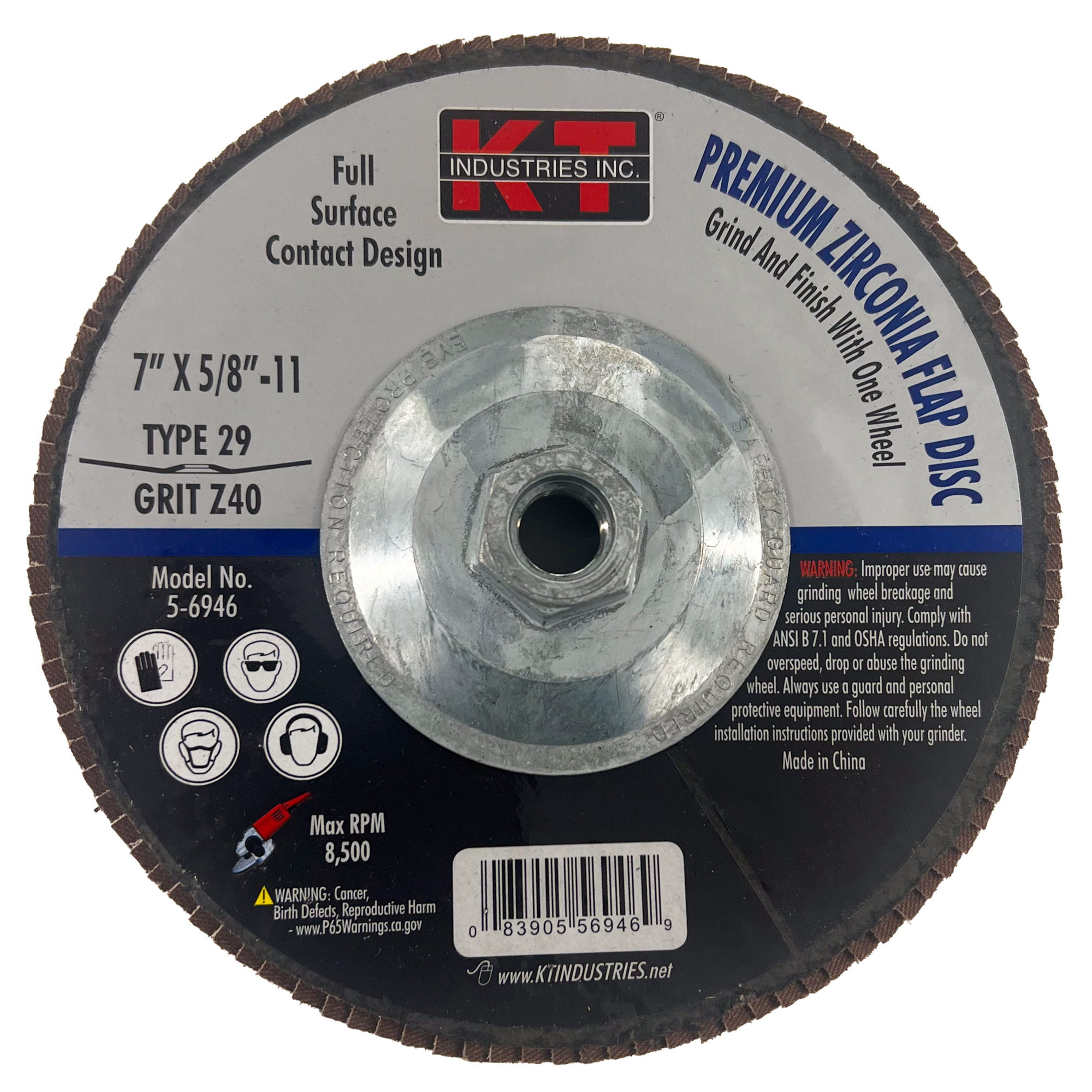 K-T Industries Flap Disc — 7in. x 5/8-11, 40 Grit, Type 29, Model# 5-6946