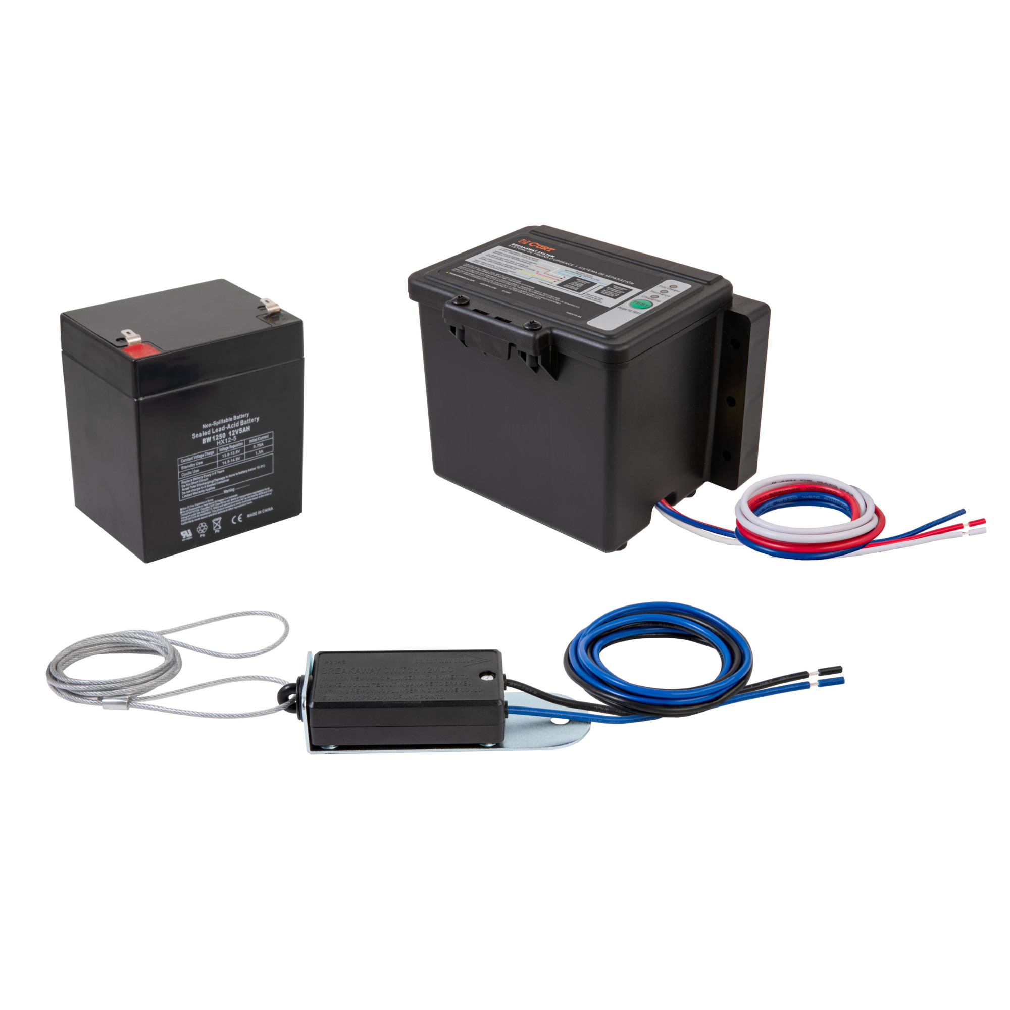 Curt Manufacturing Push-to-Test Trailer Breakaway Switch Kit System — 12V, 5 Amps, Battery Included, Model# 52044