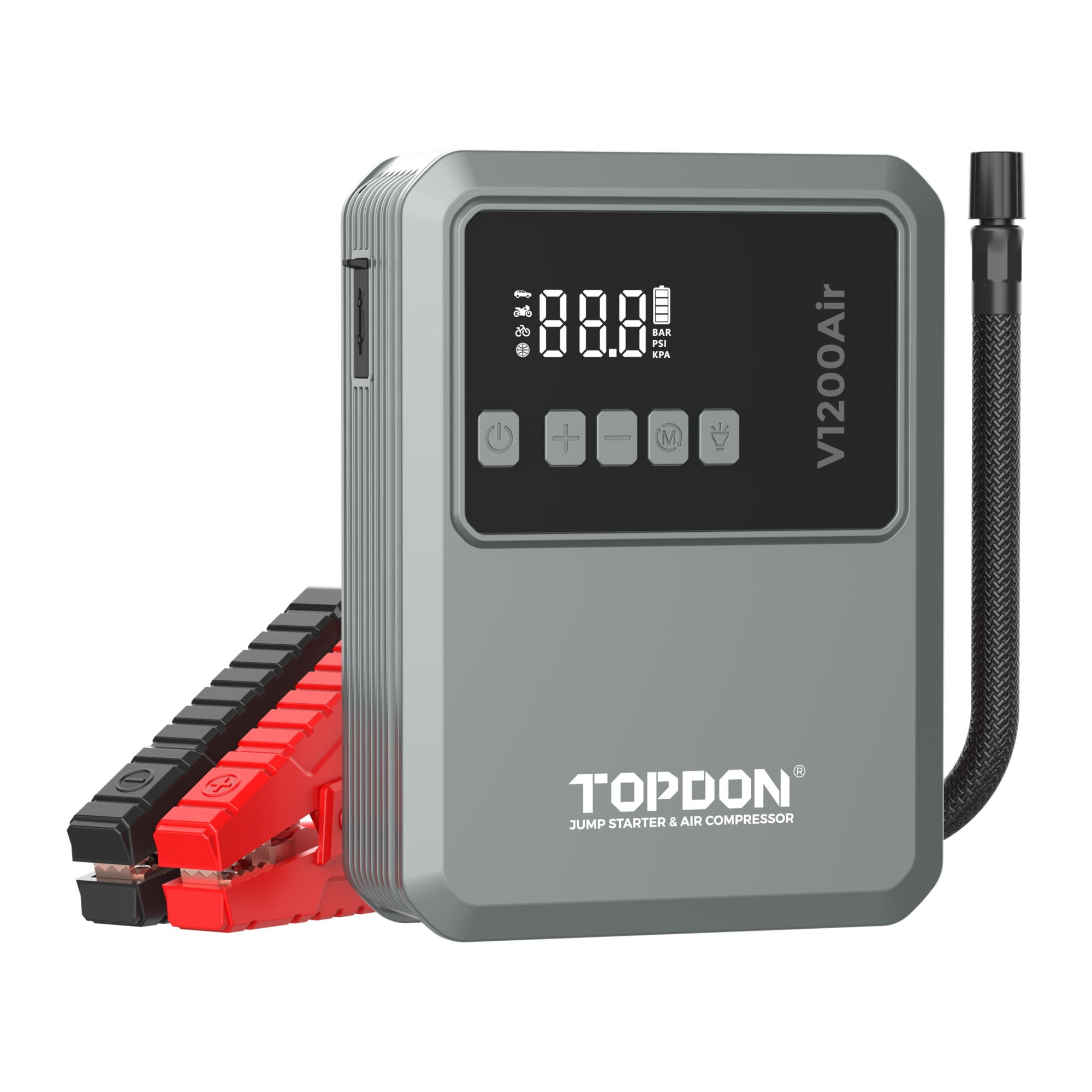 TOPDON 2-in-1 Jump Starter and Tire Inflator — 1200 Peak Amps, 12V, LED Flashlight, Model# TD52130274