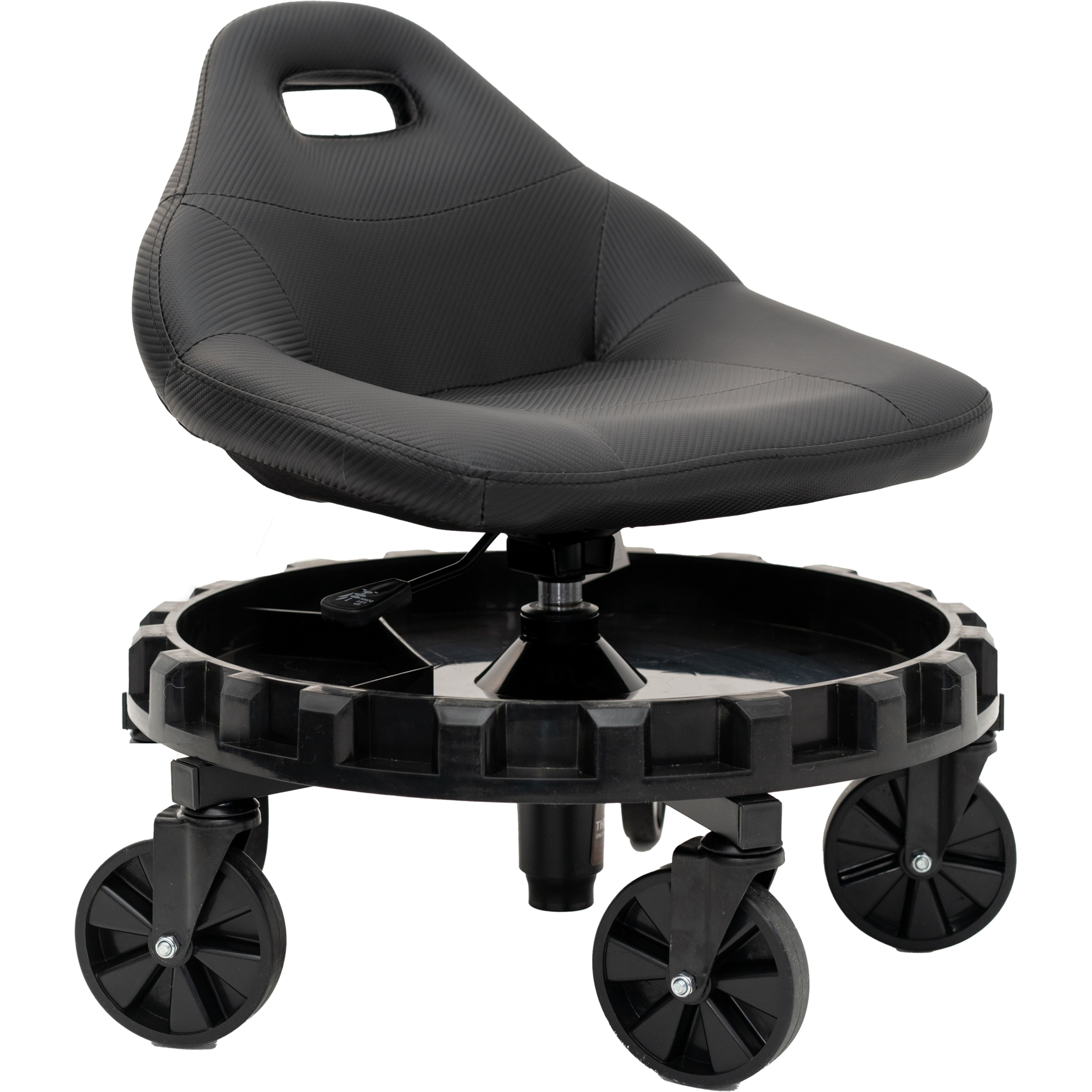 Traxion ProGear Race Seat - Black, Comfortable for extended periods of time. Built-in handle provides one-handed carrying. Large Gear Tray spins for easy access to tools and parts. Model #2-702
