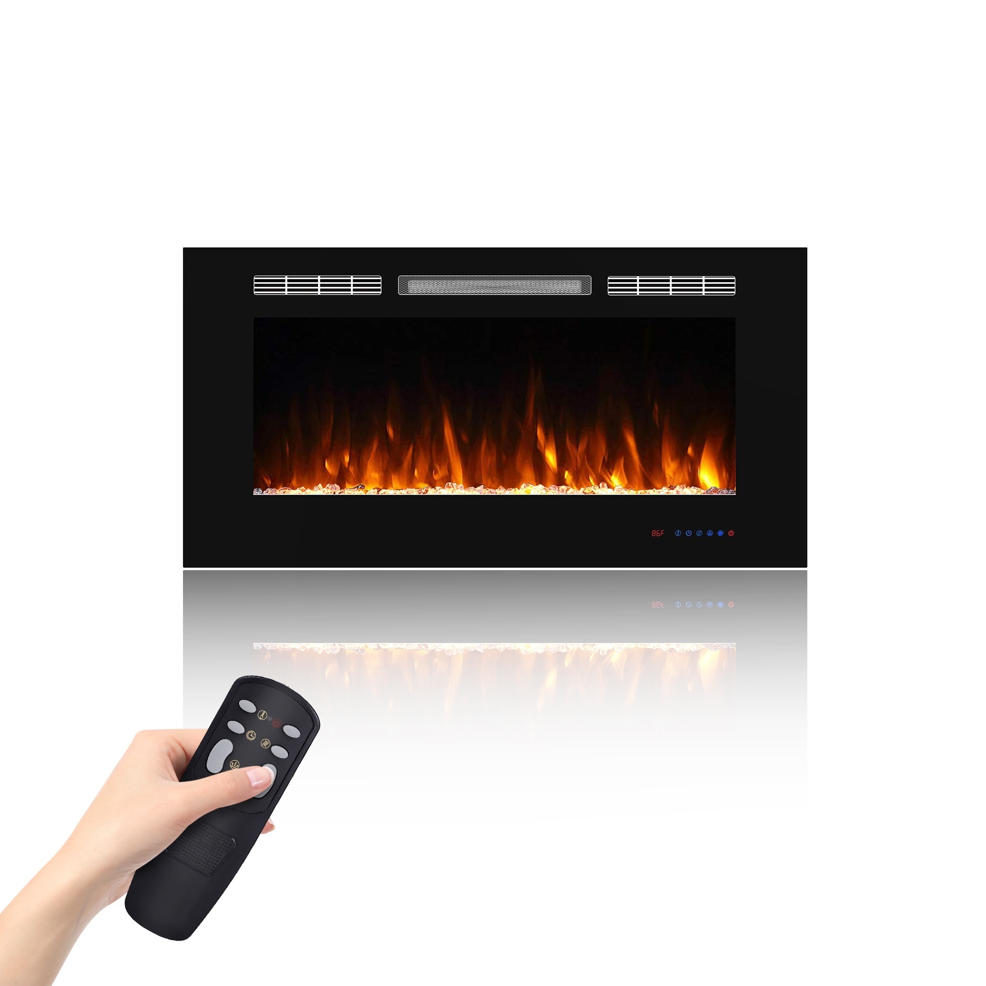 EdenDirect Wall-Mount LED Electric Fireplace — 42in. Width, 1500W, Remote Control, Black, Model# NTEEF42