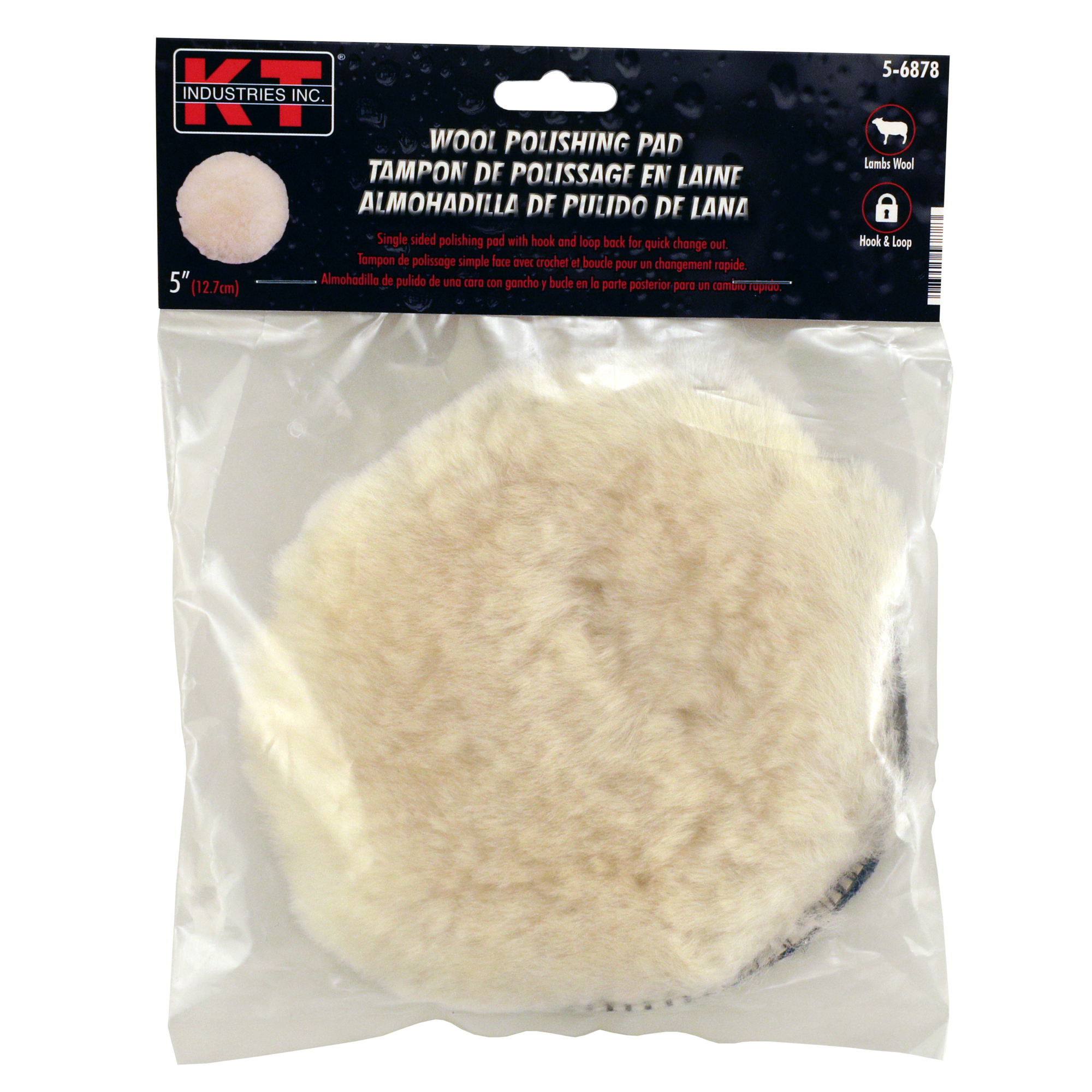 K-T Industries Wool Polishing Pad — 5in., Hook and Loop Back, Model# 5-6878