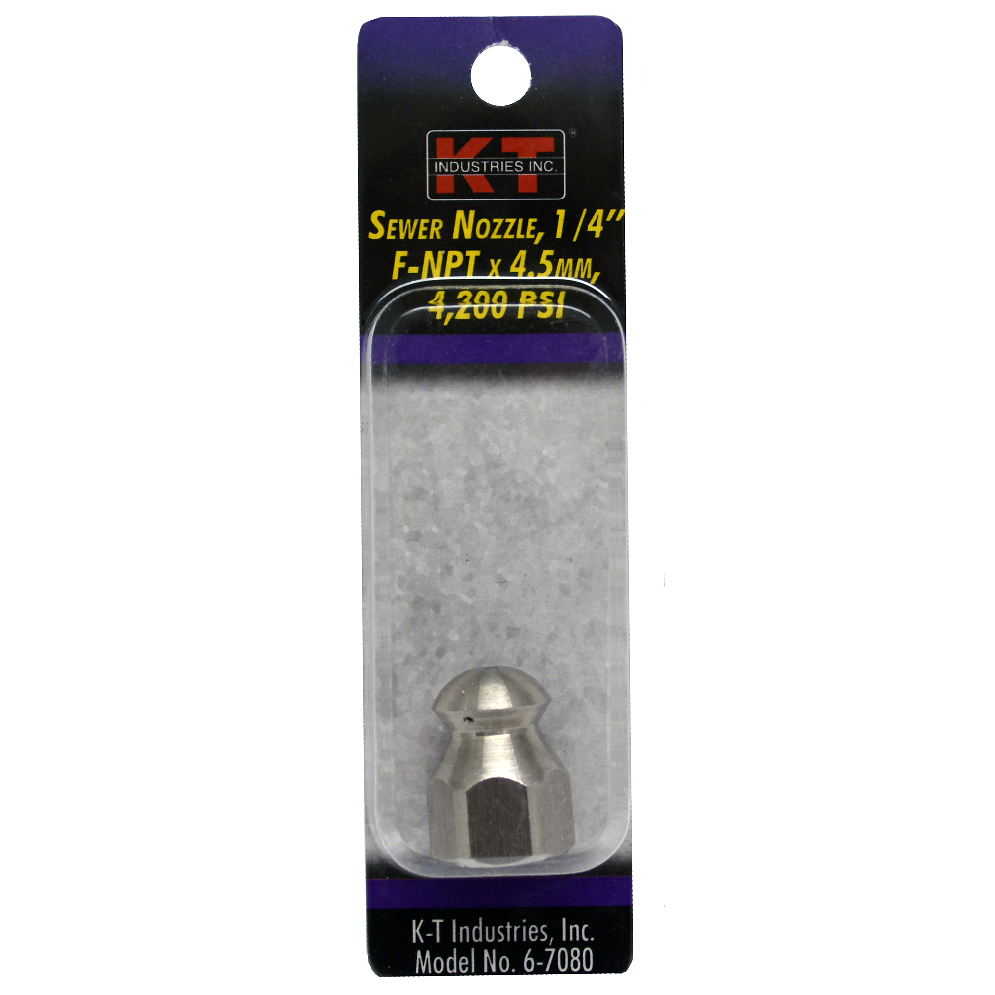 K-T Industries Sewer Nozzle — 1/4in. Female NPT, 4.5mm Orifice, Stainless Steel, 4200 PSI, Model# 6-7080
