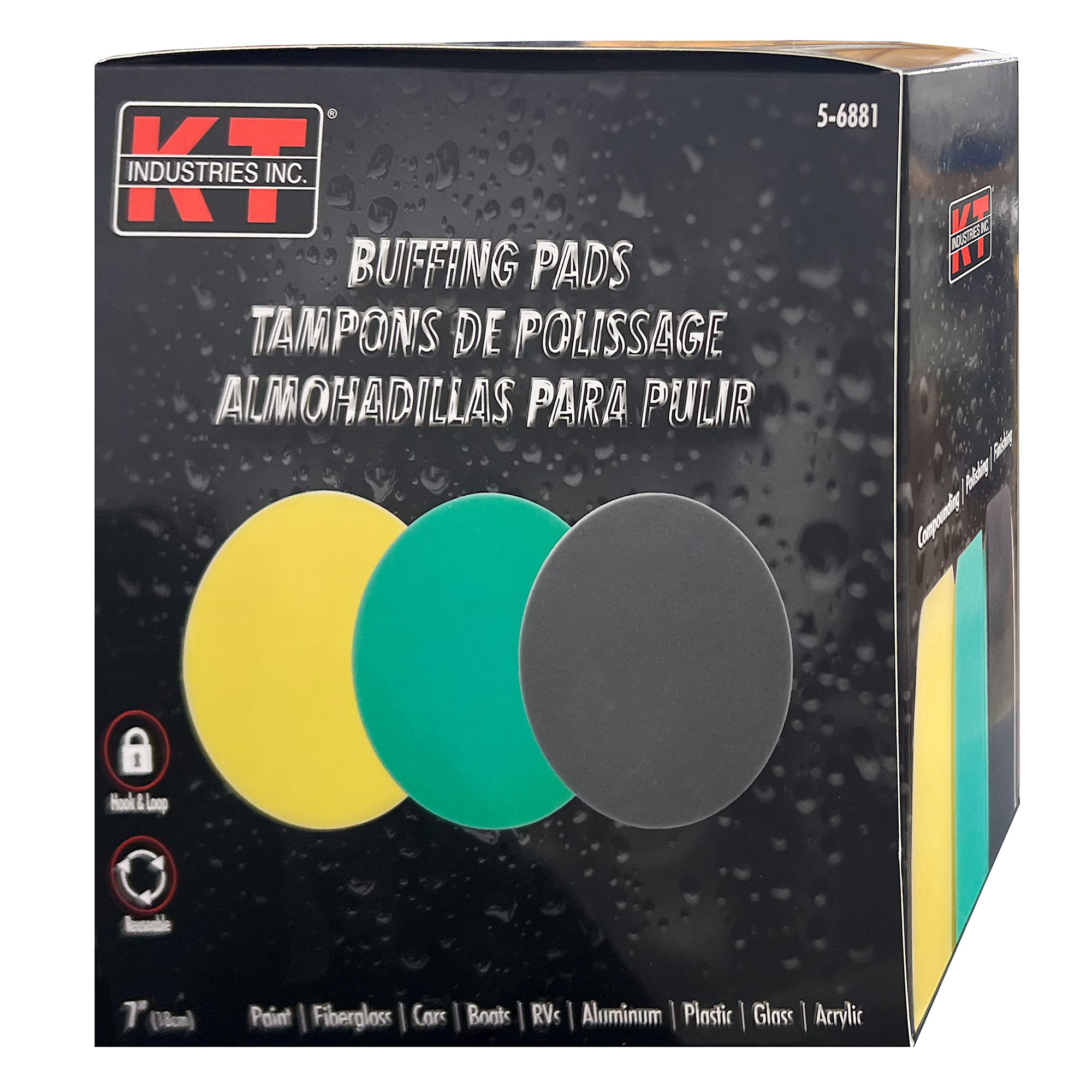 K-T Industries Foam Buffing Pad Kit — 3-Pc., 7in., Hook and Loop, Model# 5-6881