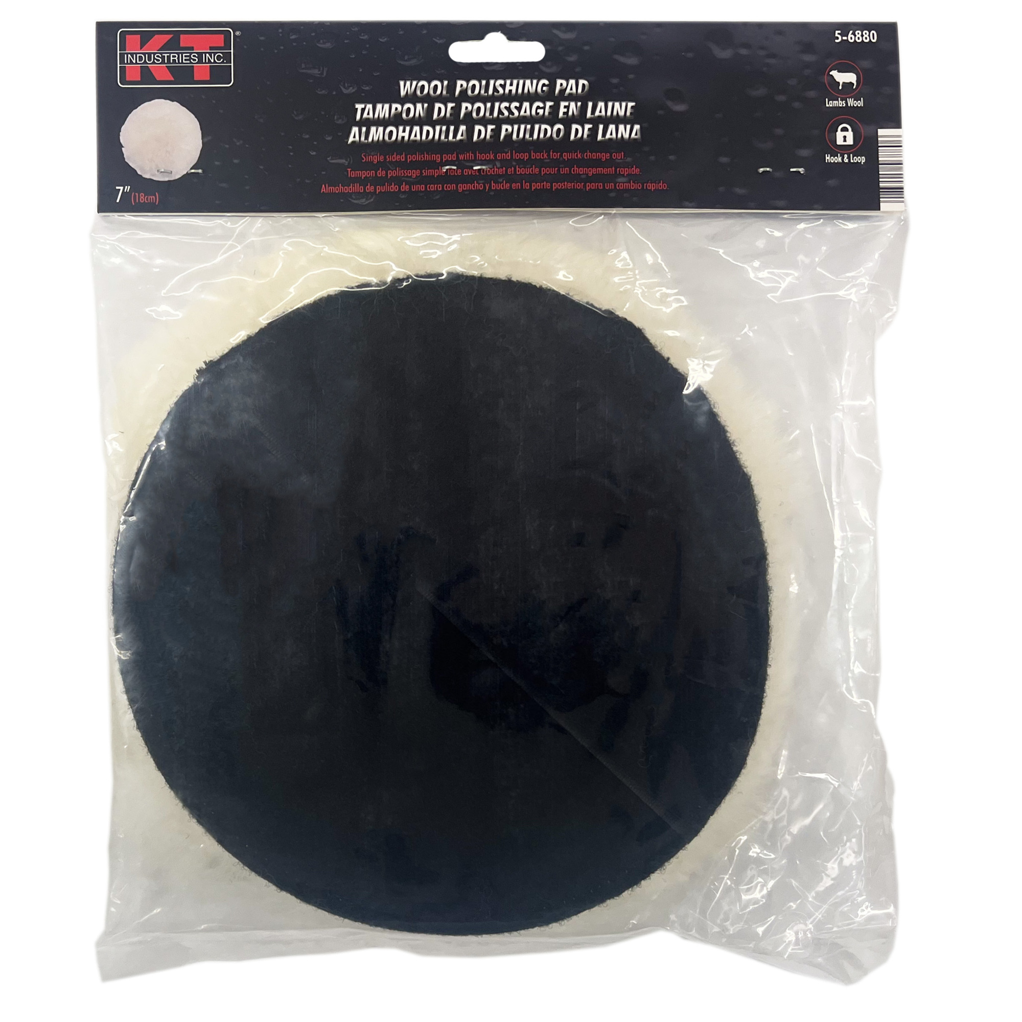 K-T Industries Wool Polishing Pad — 7in., Hook and Loop Back, Model# 5-6880