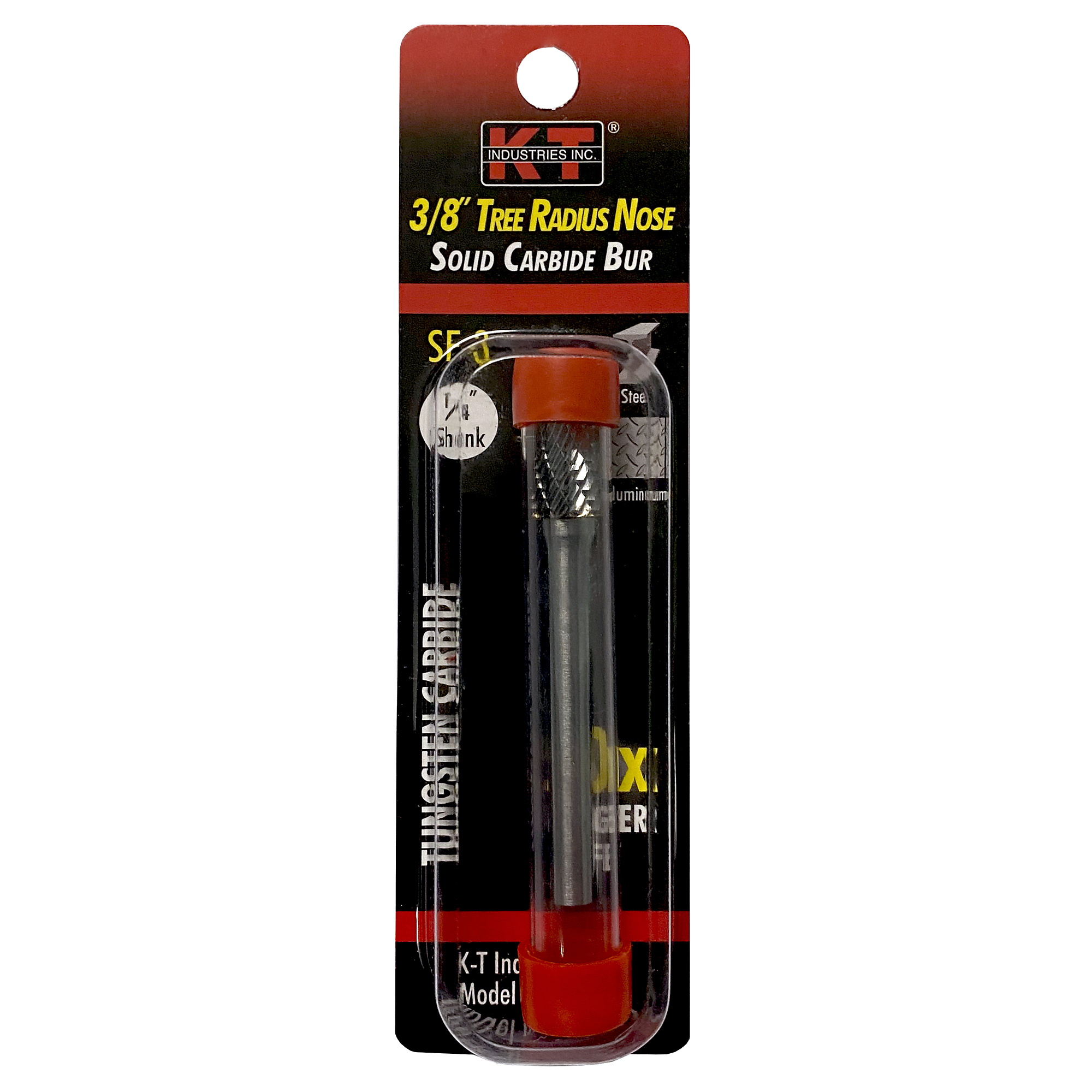 K-T Industries Solid Carbide Bur — 3/8in. Tree Radius Nose, 1/4in. Shank, 18,000 RPM, Model# 5-8475