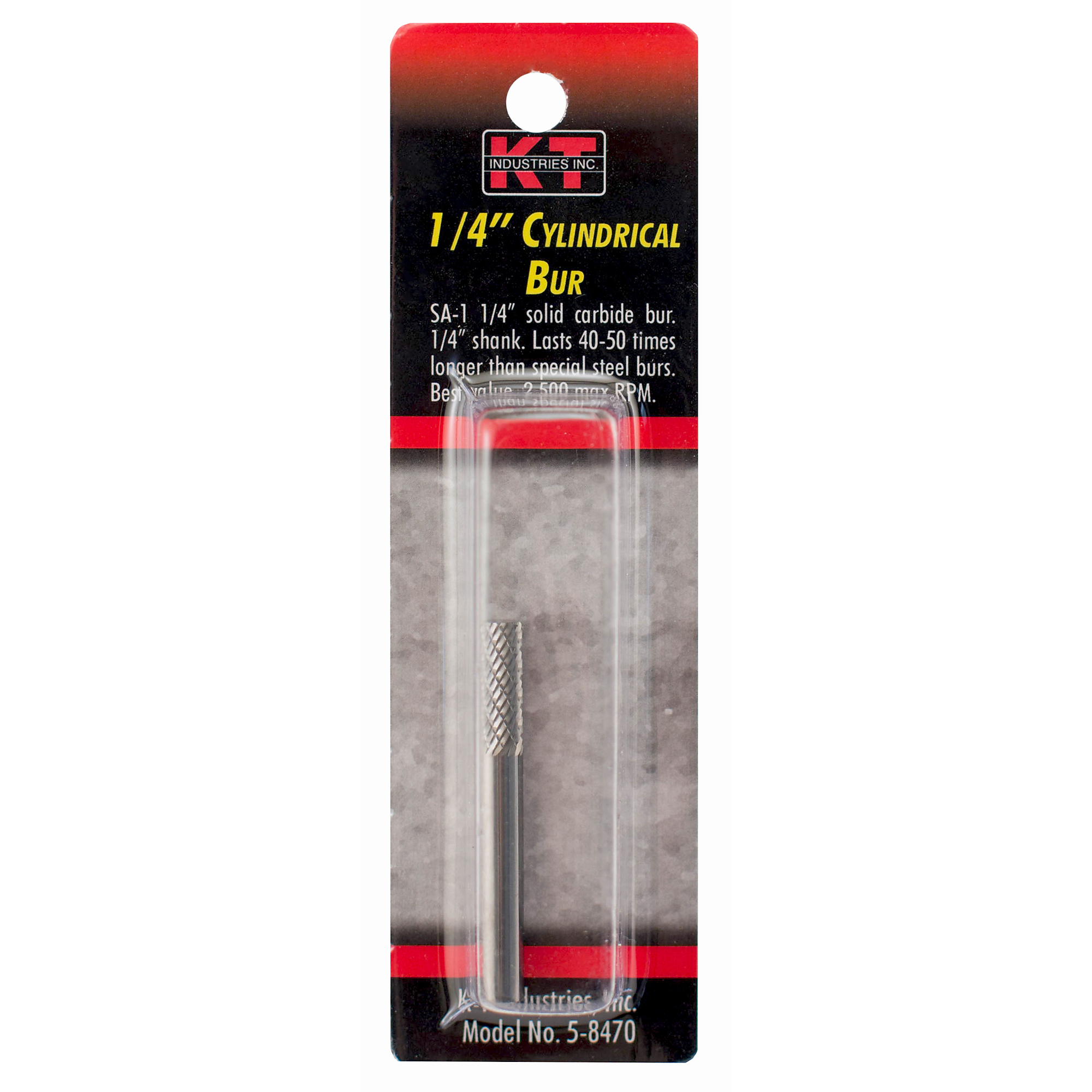 K-T Industries Solid Carbide Bur — 1/4in. Flat Top Cylindrical, 1/4in. Shank, Model# 5-8470