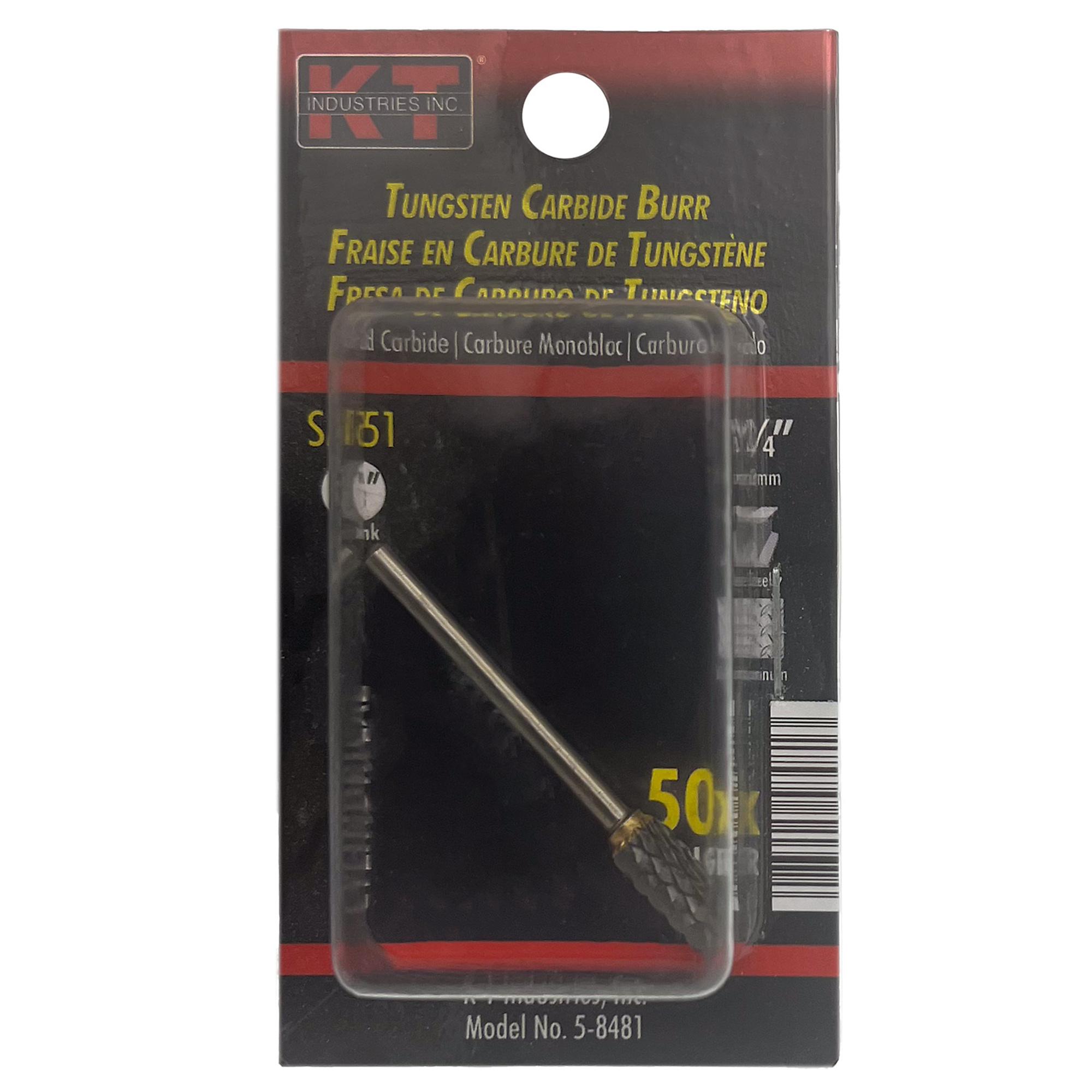 K-T Industries Solid Carbide Bur — 1/4in. Flat Top Cylindrical, 1/8in. Shank, 25,000 RPM, Model# 5-8481