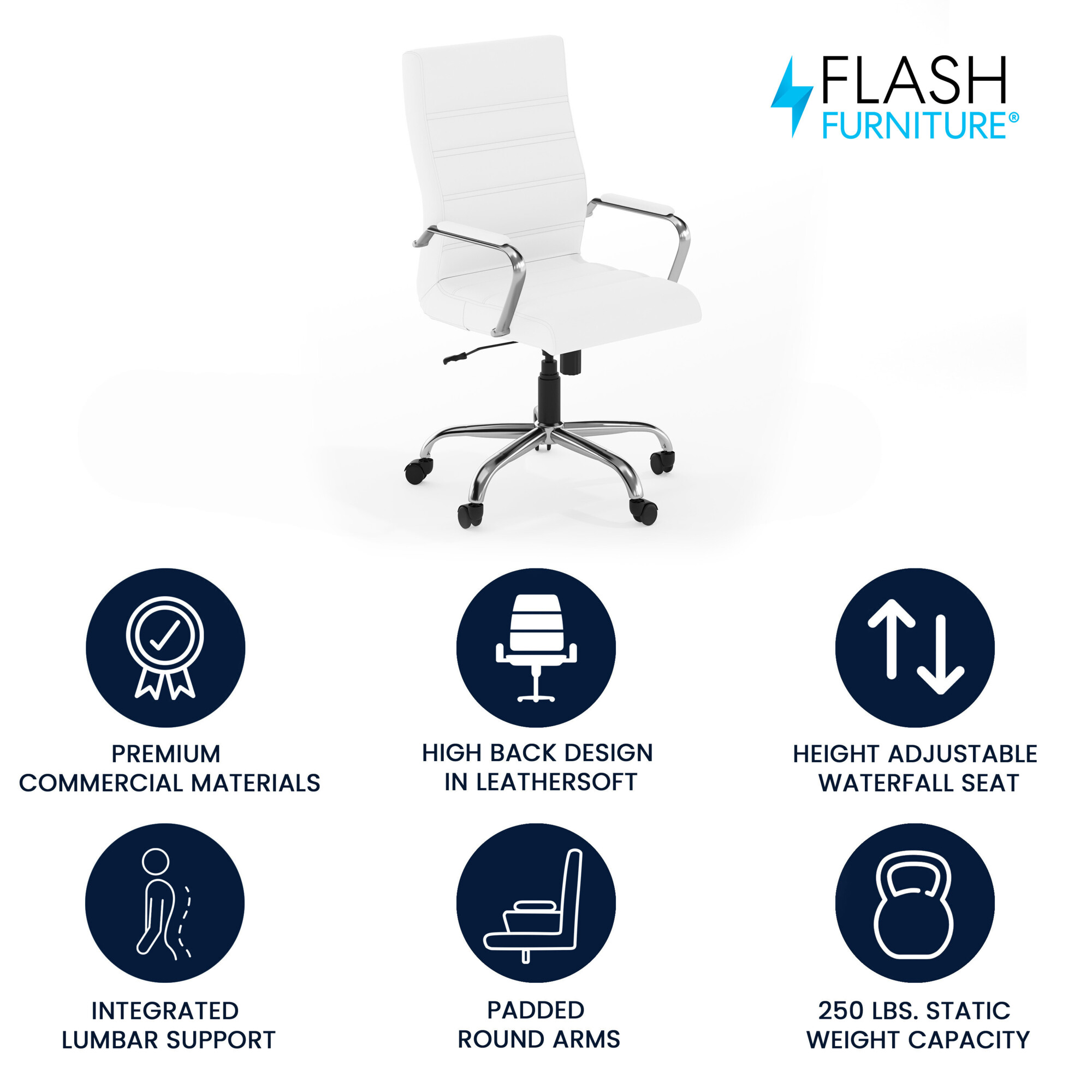 Flash Furniture HighBack Leather Office Chair with Chrome Arms — White