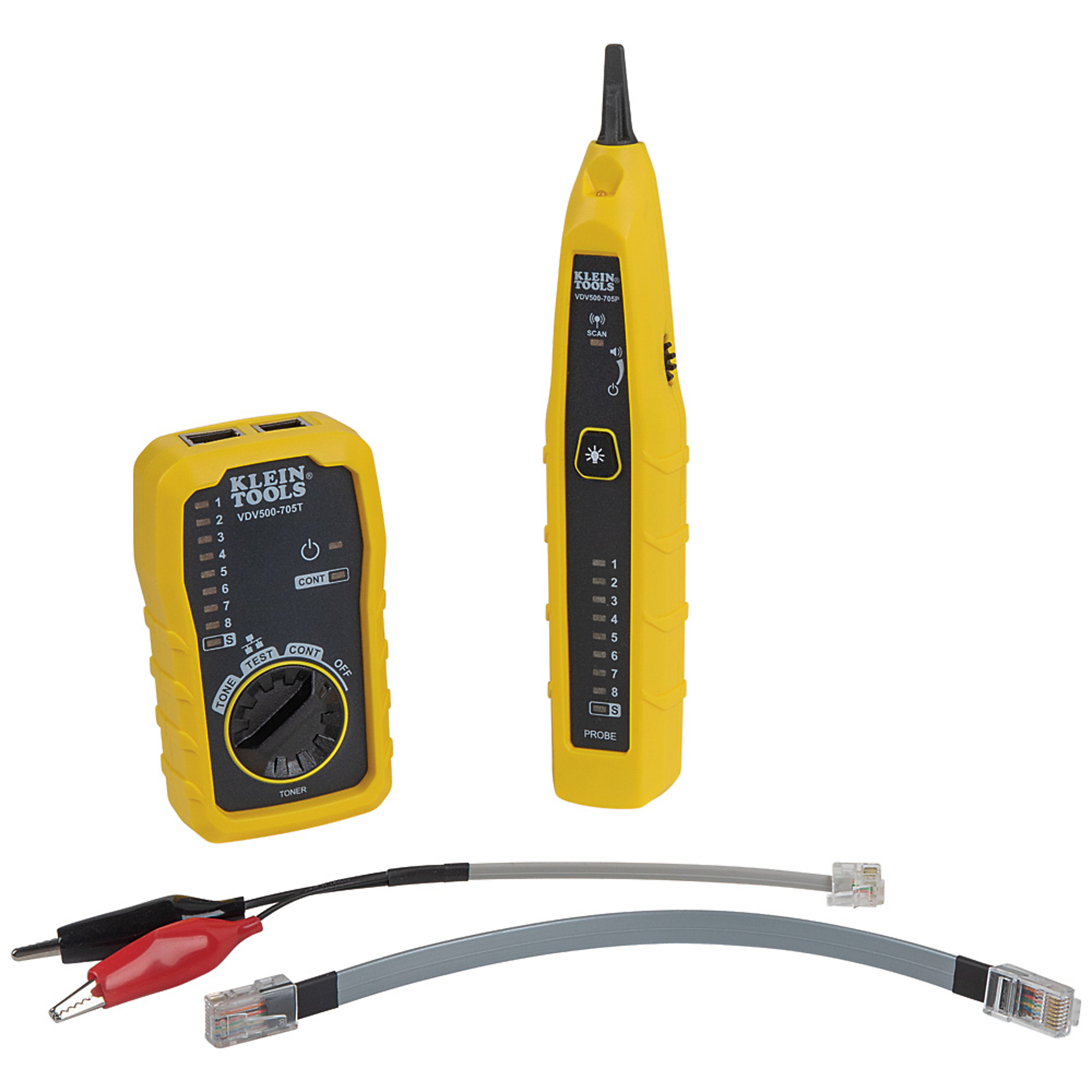 Klein Tools Tone & Probe Test and Trace Kit — Non-Energized Wire Tracing, Alligator Clips, RJ45 Cable, Worklight, Model# VDV500-705