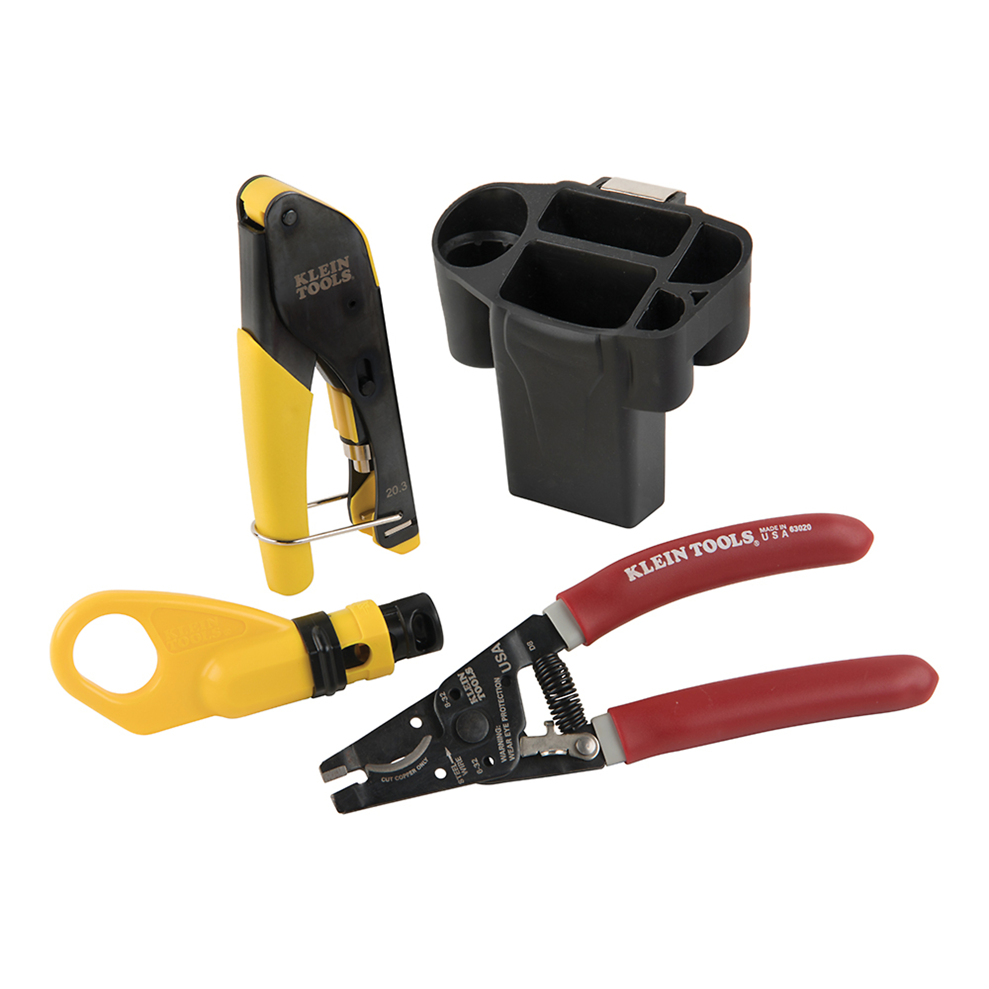 Klein Tools Coax Cable Installation Kit with Hip Pouch — Includes Radial Stripper, Multi-Cable Cutter, Compression Crimper, Model# VDV011-852