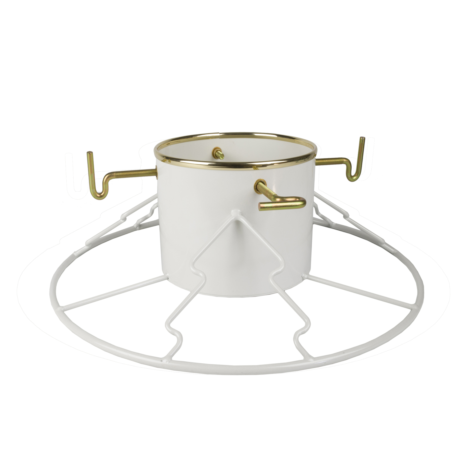 Santa’s Helper, White Tree Stand with Gold Accents, 3-6 ft Trees, 15" Steel Base, 0.8-Gallon Reservoir, Rust-Resistant, Compact & Stable, Easy-Tighten T-Bolts, Lifetime Guarantee, Model #SHW-0600