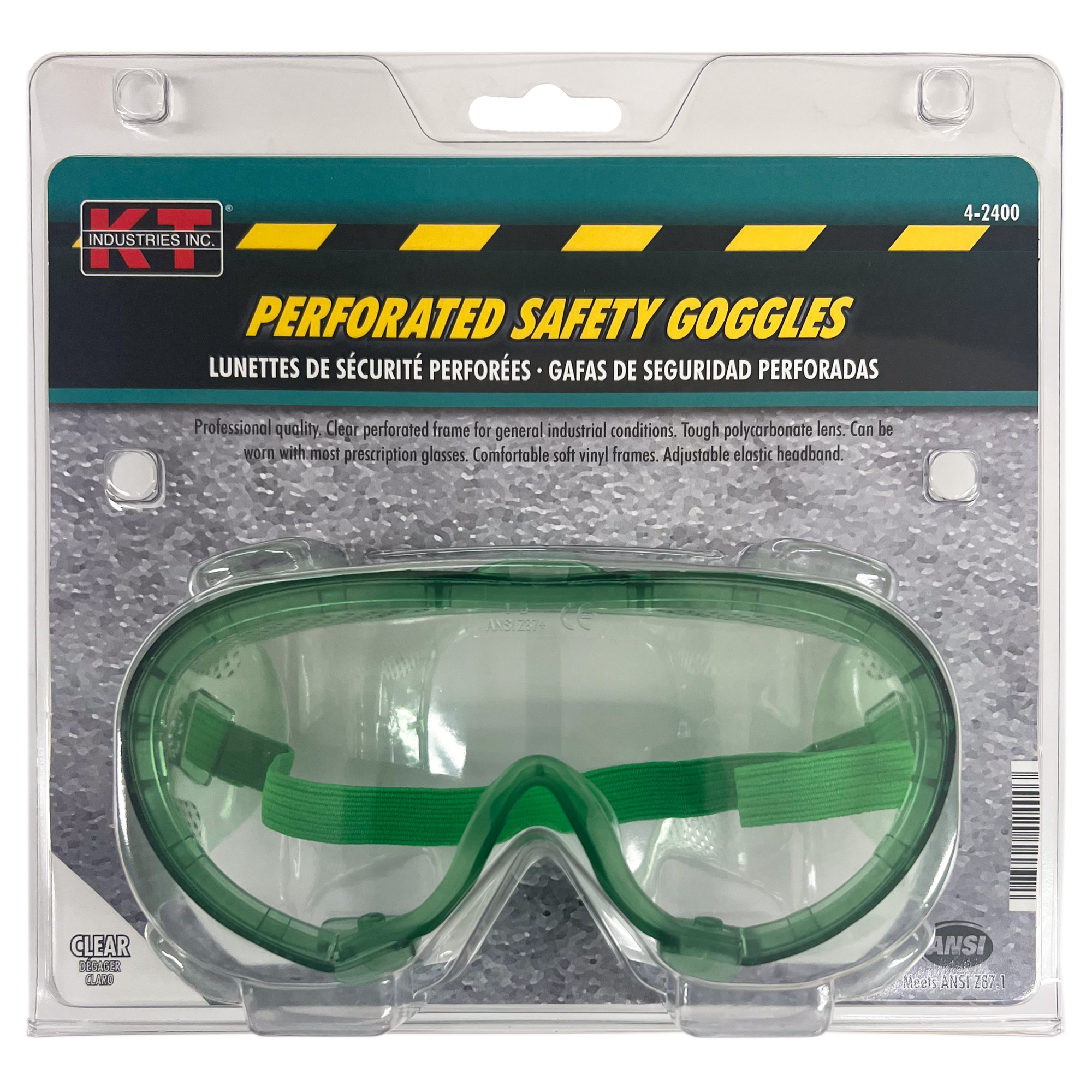 K-T Industries Perforated Safety Goggles — Clear, Polycarbonate Lens, Adjustable Headband, Model# 4-2400