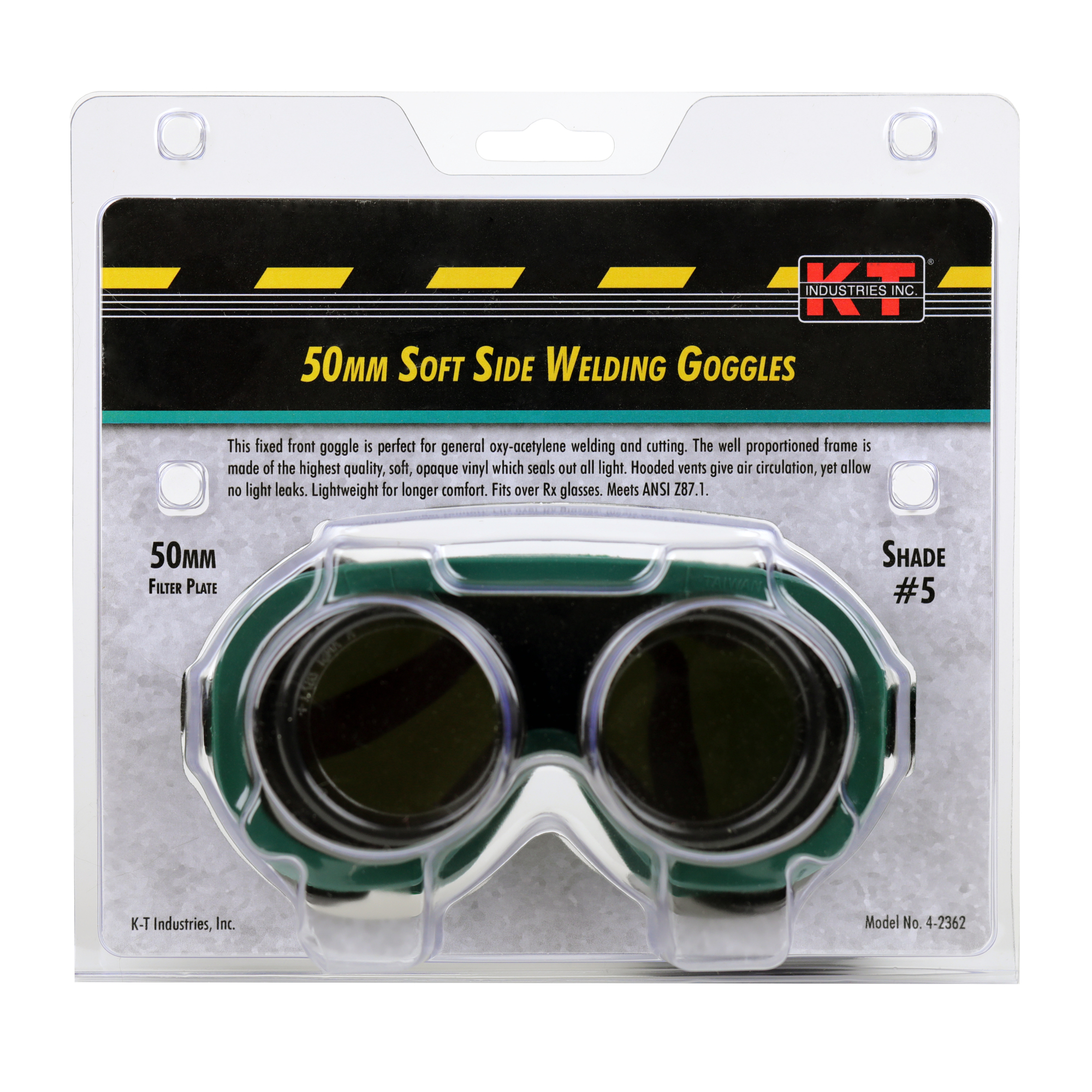 K-T Industries Soft Side Welding Goggles — 50mm, Shade 5, Green, Model# 4-2362