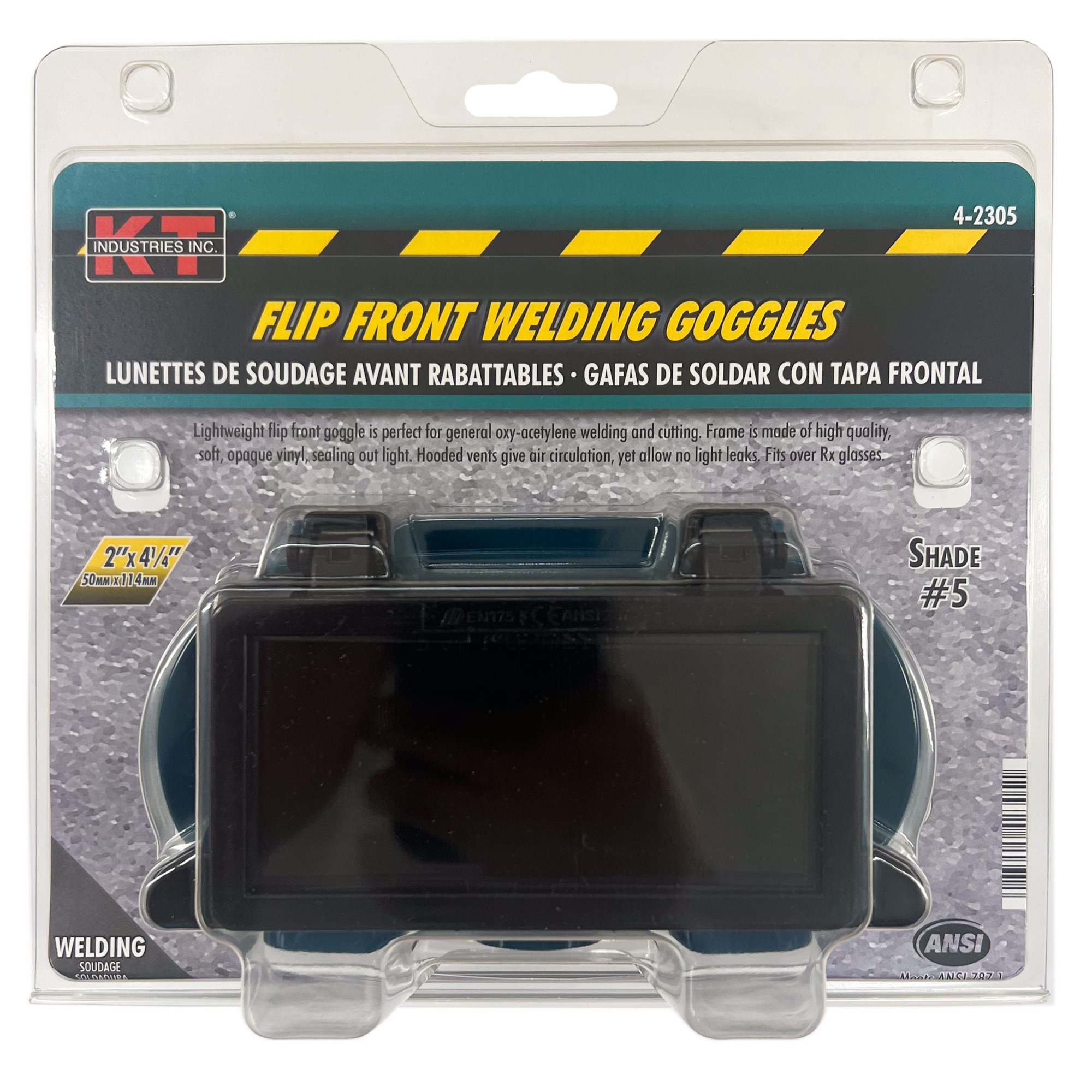 K-T Industries Flip Front Goggle — 2in. x 4.25in., Shade 5 Filter Plate, Soft Vinyl Frame, Model# 4-2305