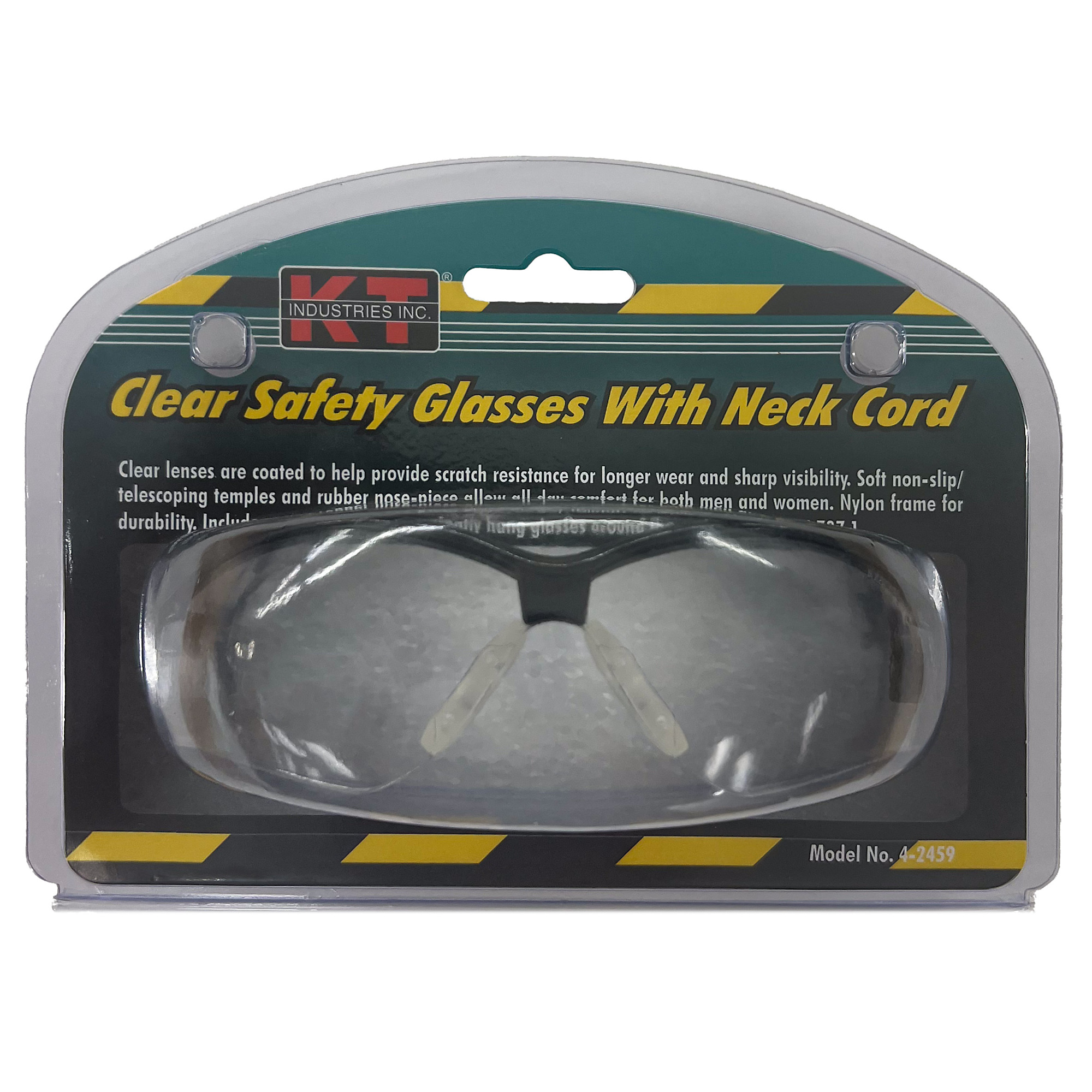 K-T Industries Fashion Safety Glasses with Neck Cord — Clear Lenses, Scratch-Resistant, Model# 4-2459