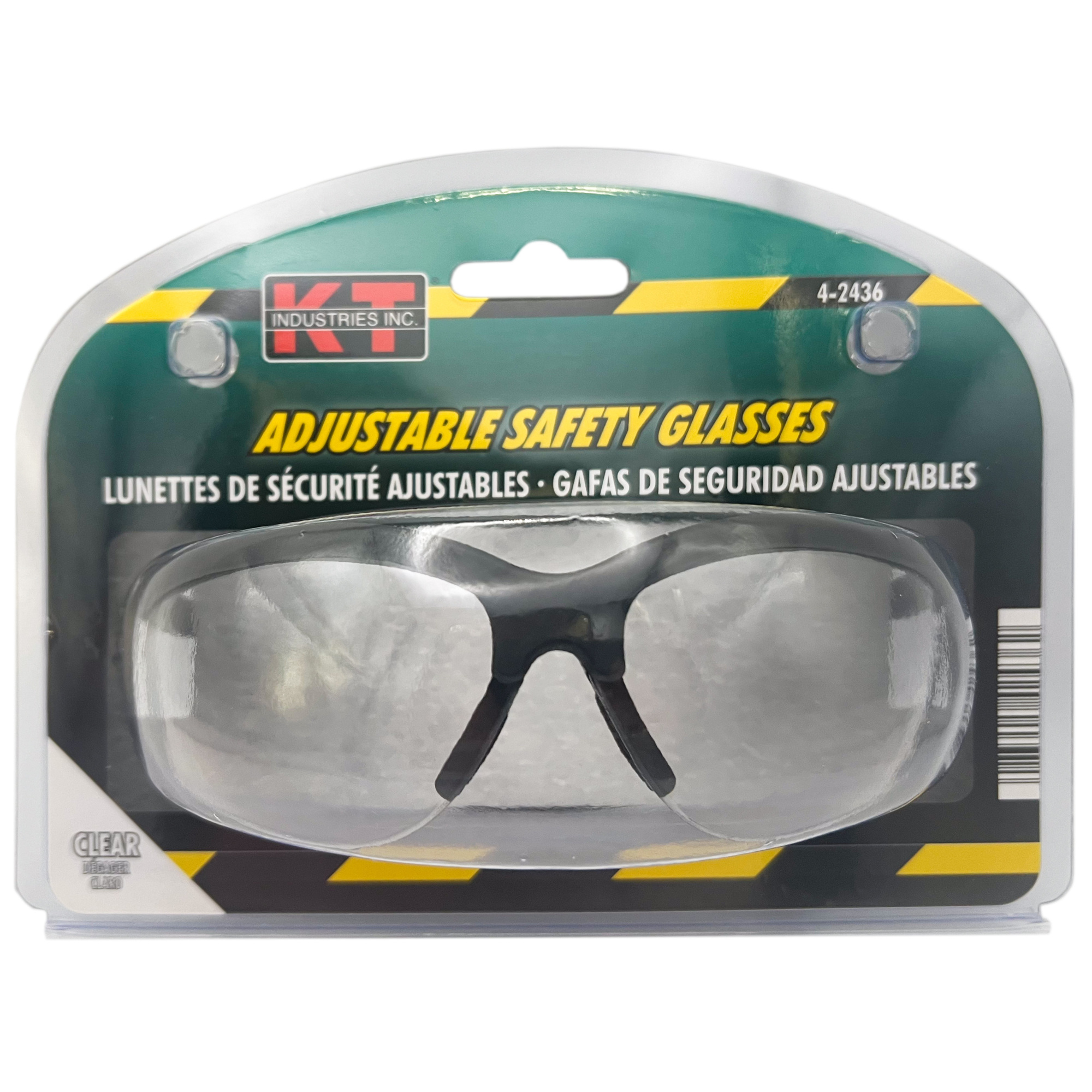K-T Industries Ultra Fashion Safety Glasses — Clear, Polycarbonate Lens, Adjustable Temple Length, Gel Nosepiece, Model# 4-2436