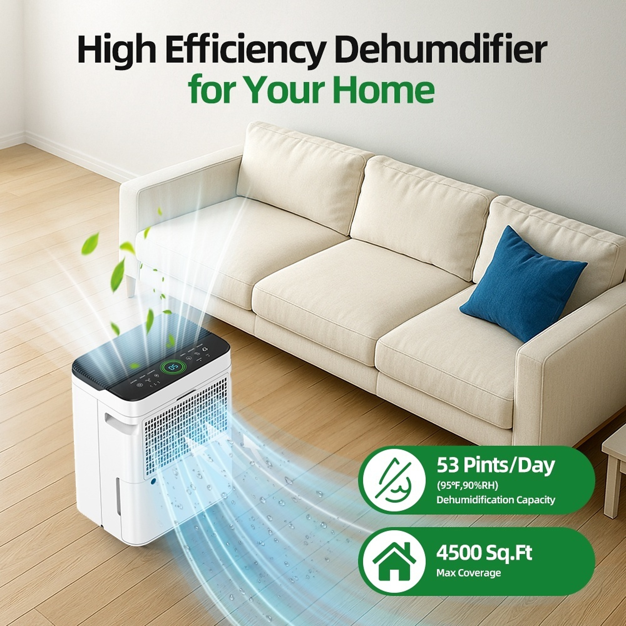 53 pt. 4,500 sq. ft. Dehumidifier in. White with Drain Hose