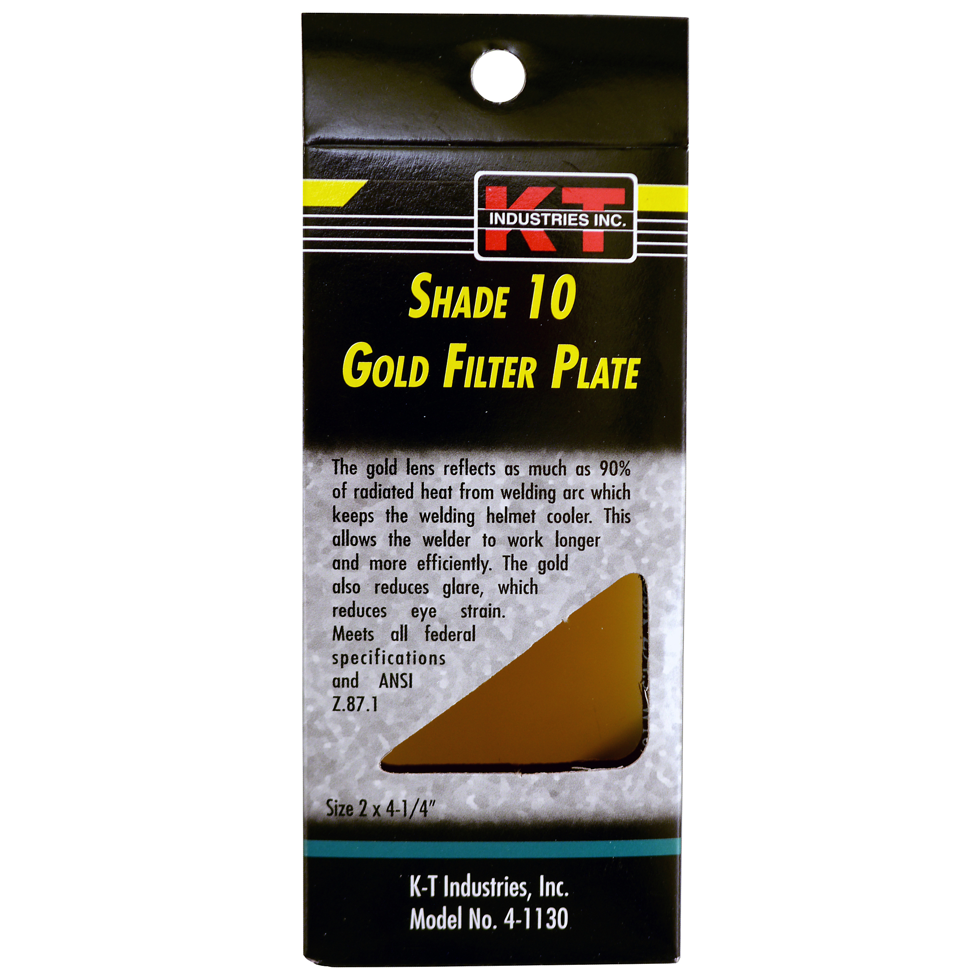 K-T Industries Welding Gold Plate Lens — 2in. x 4-1/4in., Shade 10, Reflects 90% Radiated Heat, Model# 4-1130
