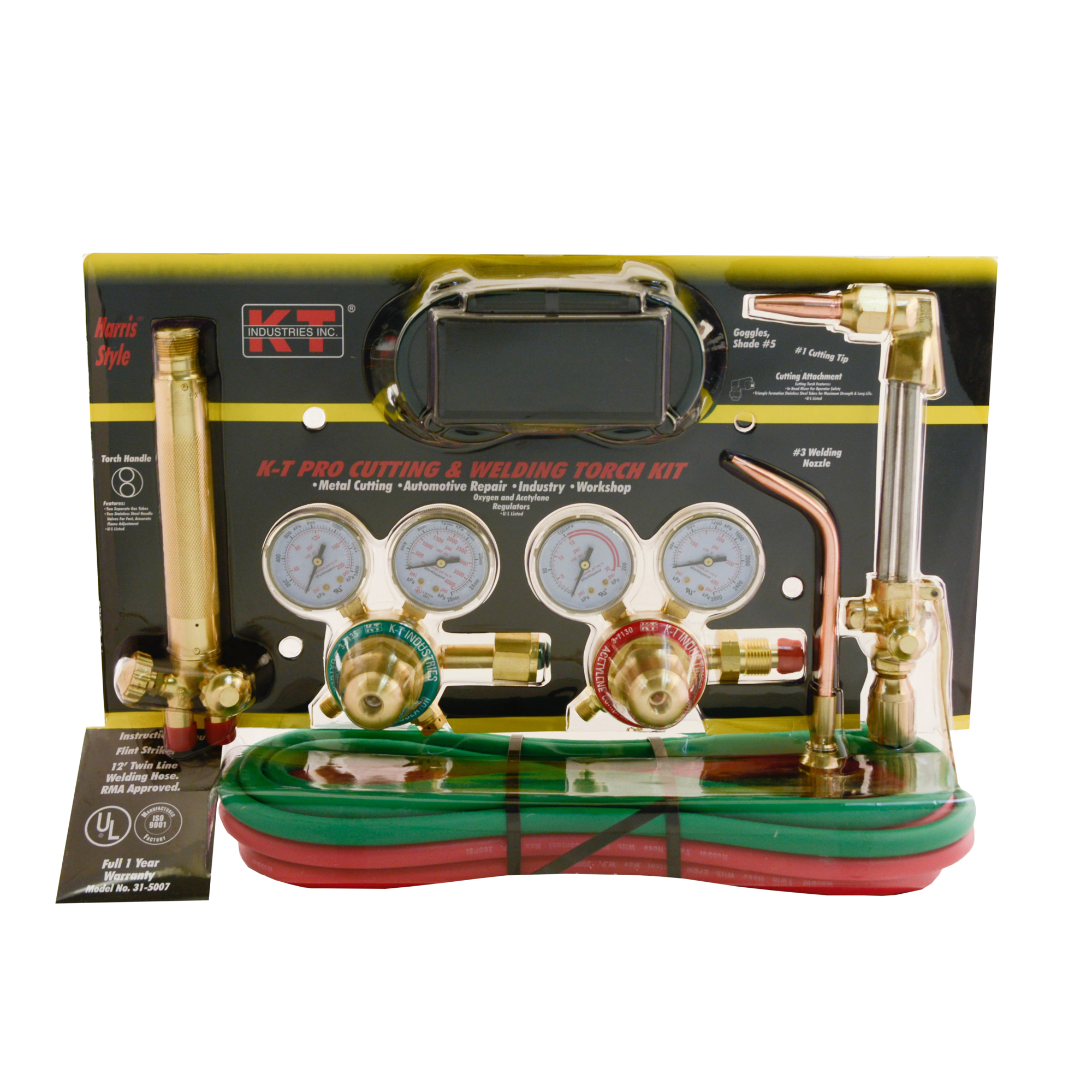 K-T Industries Harris Style Deluxe Outfit — Medium Duty, 12ft. Twin Hose, Includes Cutting and Welding Tips, Model# 31-5007