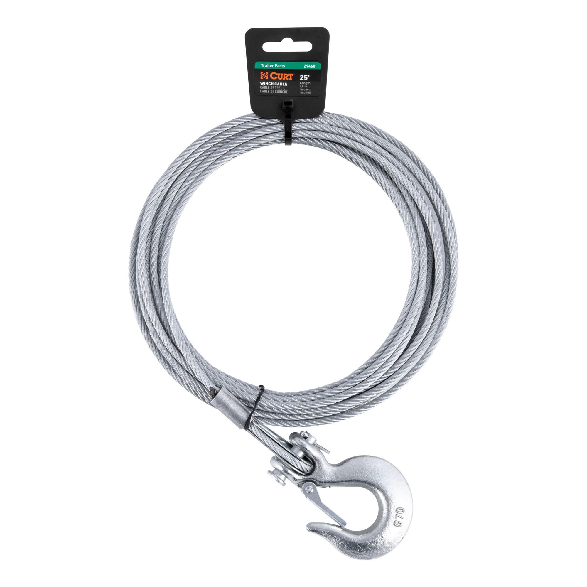Curt Manufacturing Steel Winch Cable with Hook — 3/16in. x 25ft., 4,200 Lbs. Capacity, Model# 29460