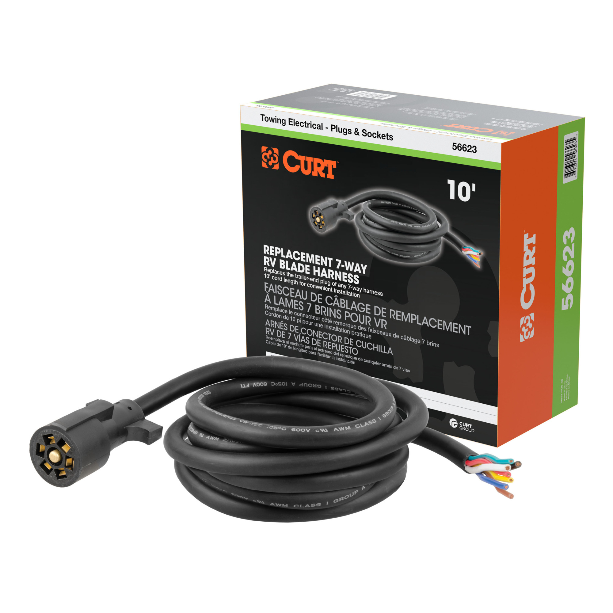 Curt Manufacturing Replacement 7-Pin RV Blade Trailer Wiring Harness Plug — 10ft. Blunt-Cut Wires, Model# 56623