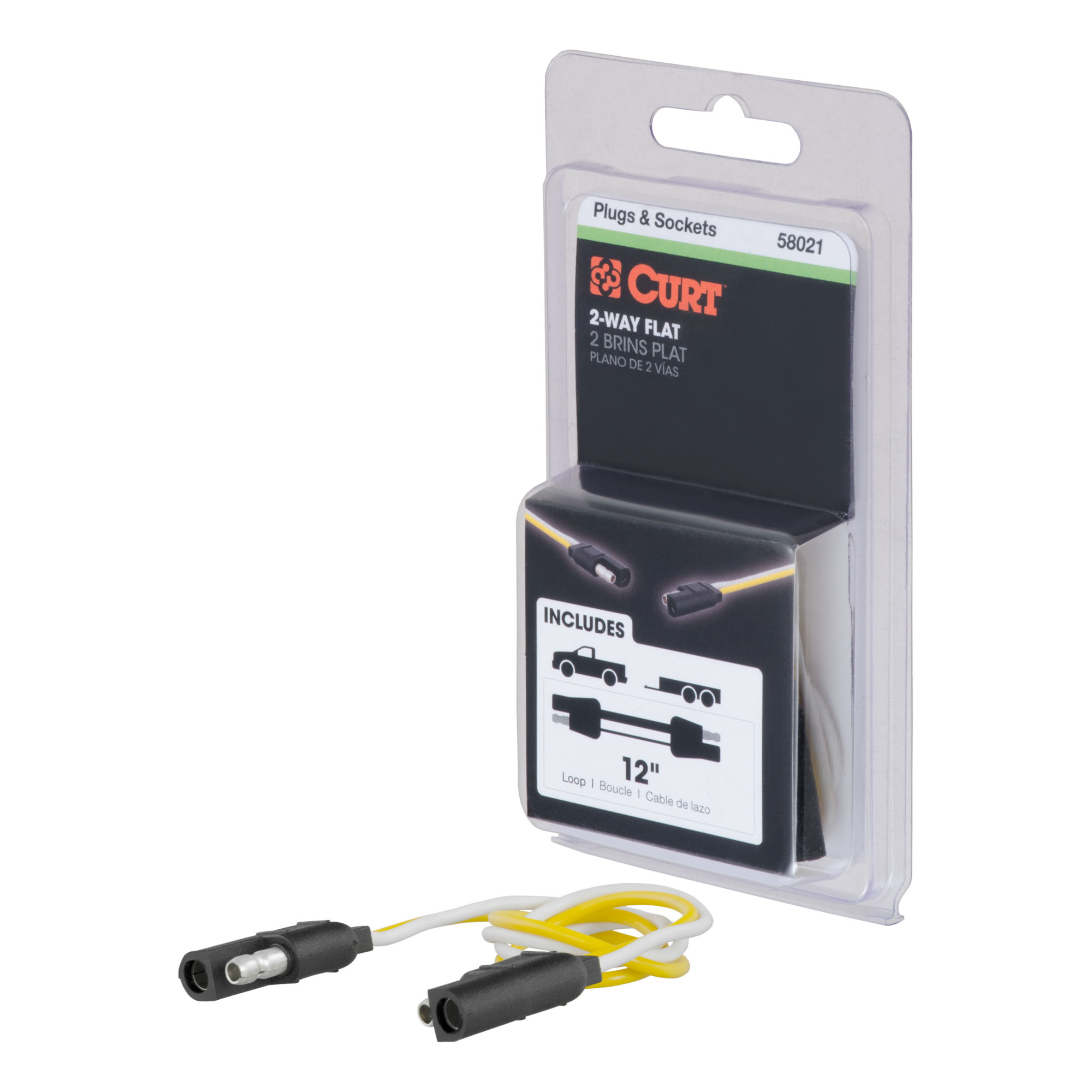Curt Manufacturing 2-Pin Flat Wiring Harness — 12in. Wires, Rubber-Molded, Color-Coded, Model# 58021
