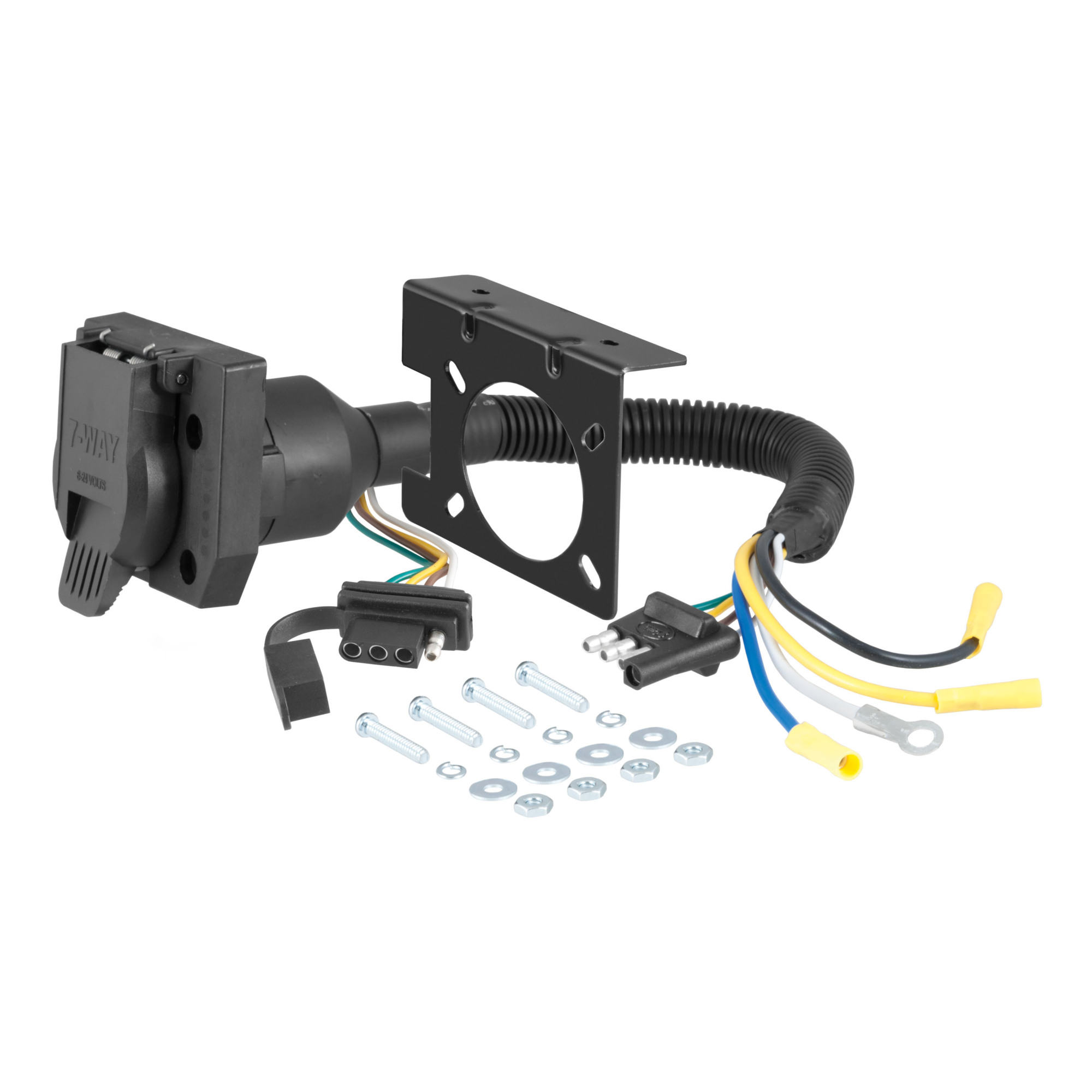 Curt Manufacturing Dual-Output Trailer Wiring Adapter — 4-Way Flat Vehicle-Side to 7-Way RV Blade, Model# 57672
