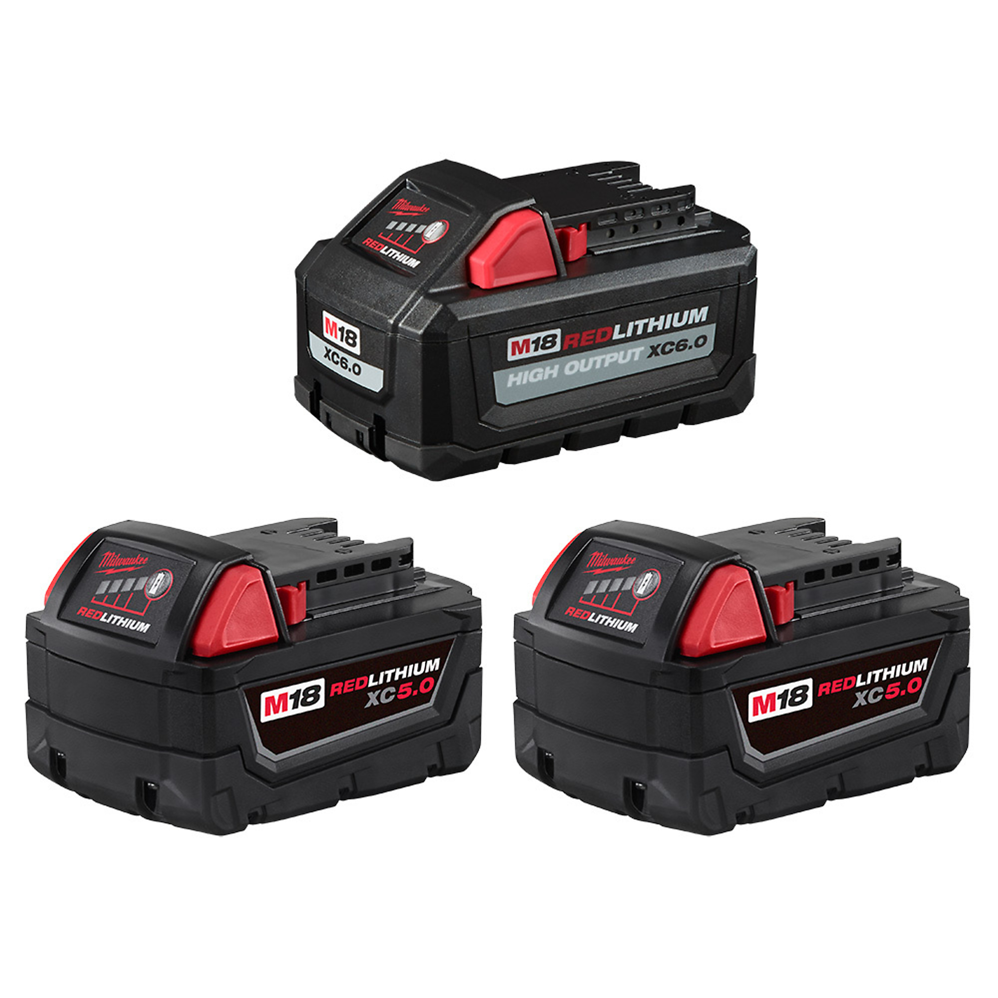 Milwaukee M18 REDLITHIUM Battery Pack Set, (1) High Output 6.0Ah, (2) XC 5.0Ah, Model# 48-11-1856