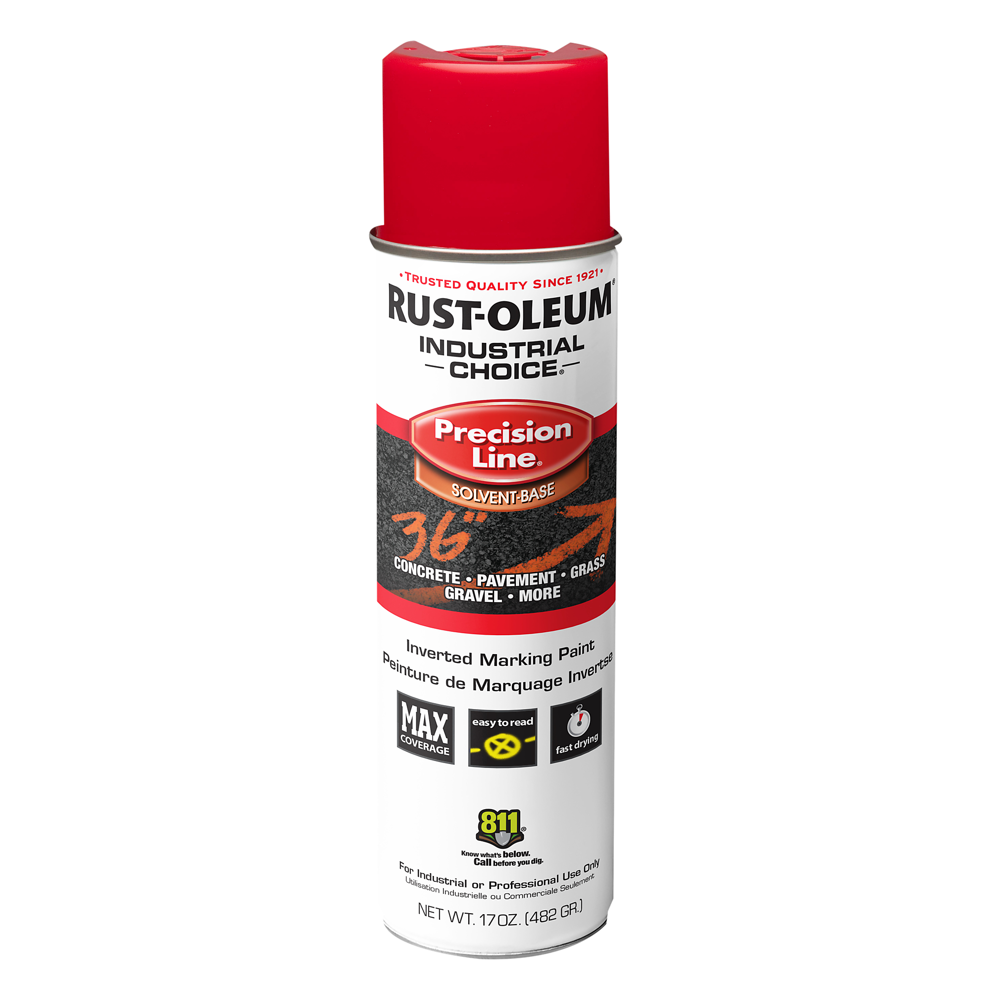 Rust-Oleum Industrial Choice M1600 Precision Line Inverted Marking Spray Paint — Safety Red, 17 Oz. Cans, 12 Pk, Model# 203029VDS
