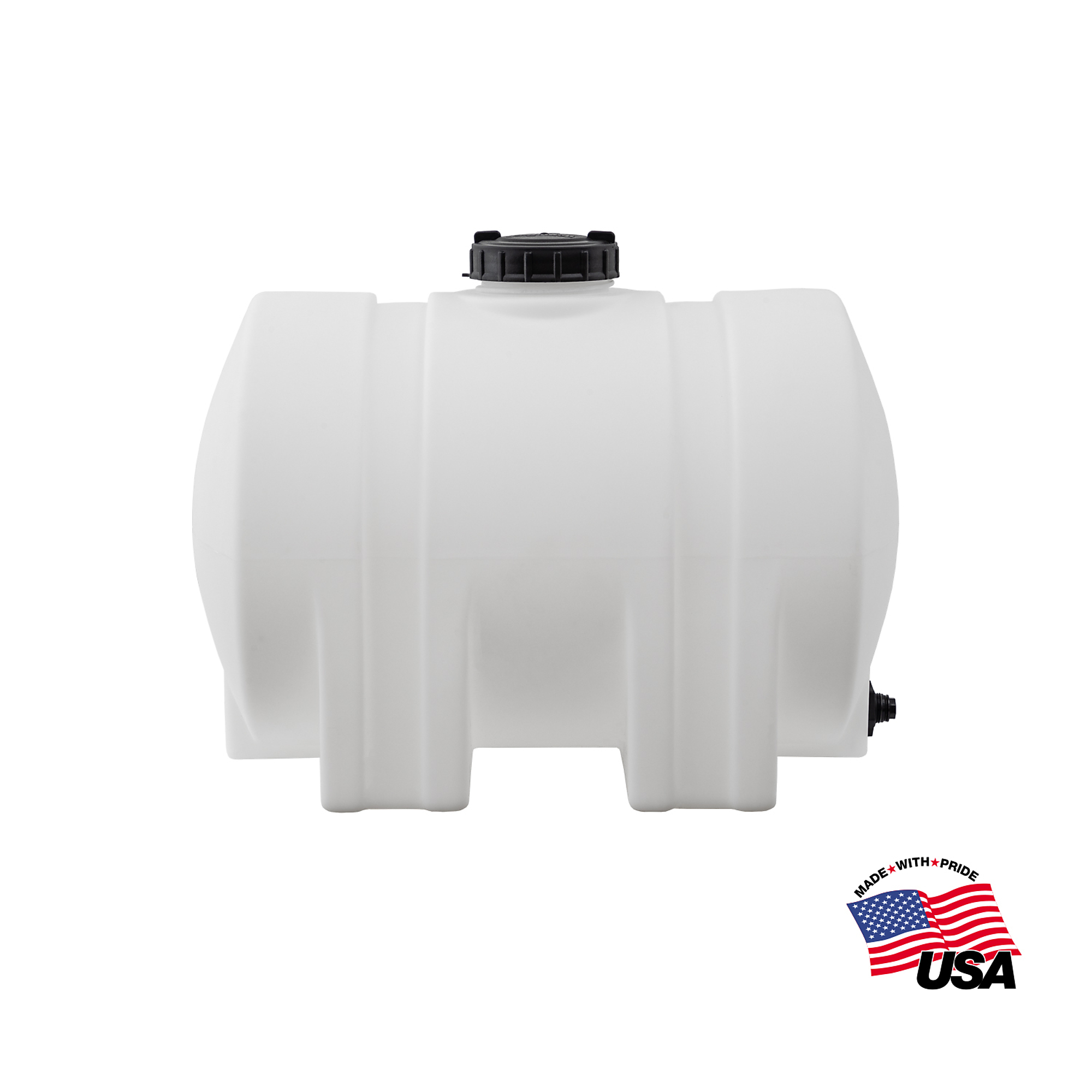 Buyers Products 35 Gallon Water Tank - Horizontal with Legs, Poly Tank for Non-Flammable, BPA Free Liquids, UV-Resistant Storage, 3/4" NPT Outlet, Made in USA, Natural, Model# 82126189