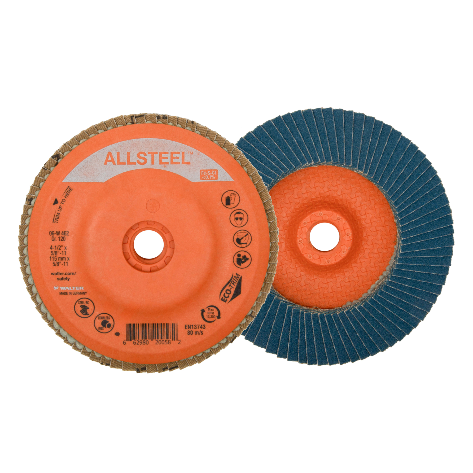 Walter Allsteel Spin-On Flap Discs — 4 1/2in., GR120, Pack of 10, Model# 06W462