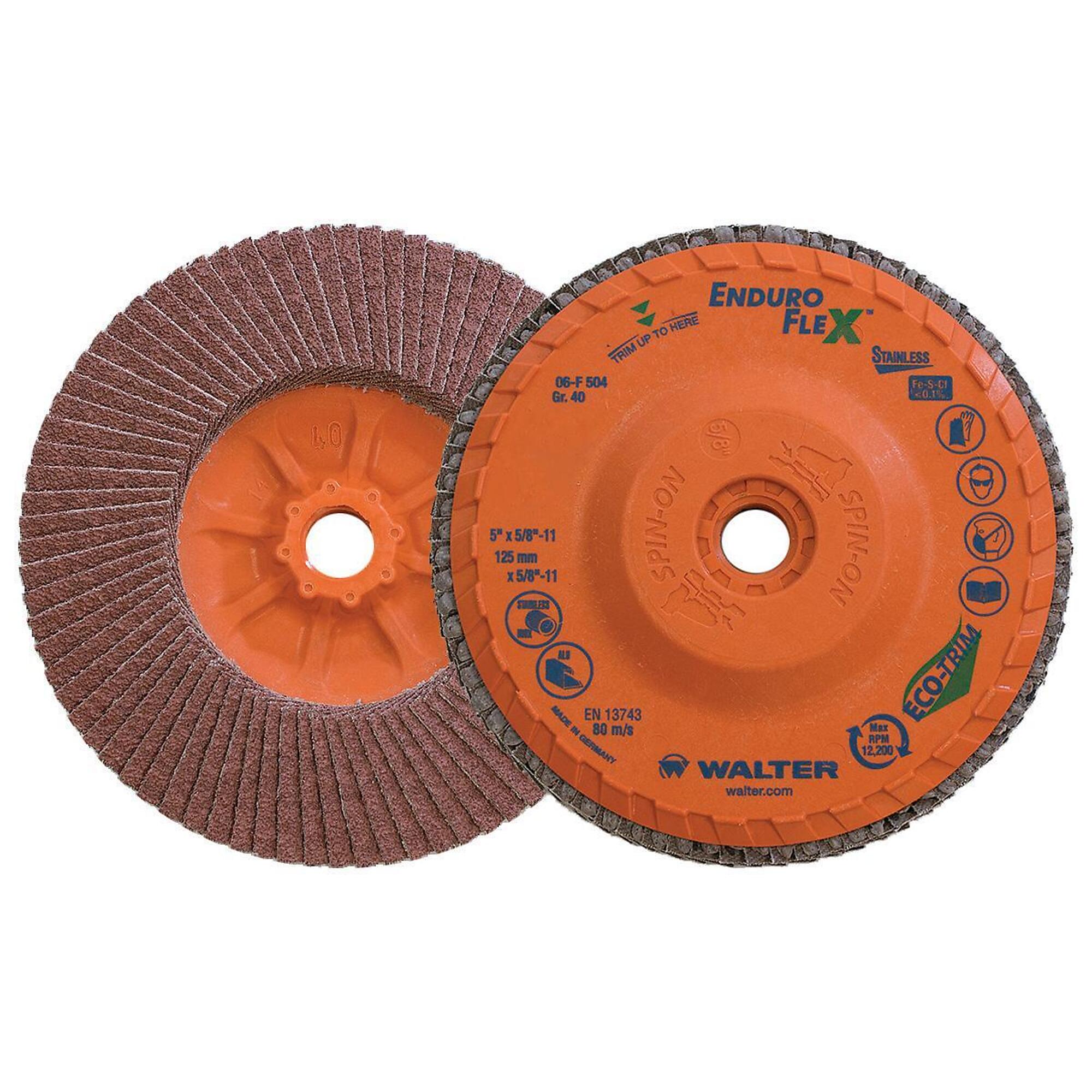 Walter Enduro-Flex Stainless Spin-On Flap Discs — 5in., GR40, Ceramic, Iron-Free, 10 Pk, Model# 06F504