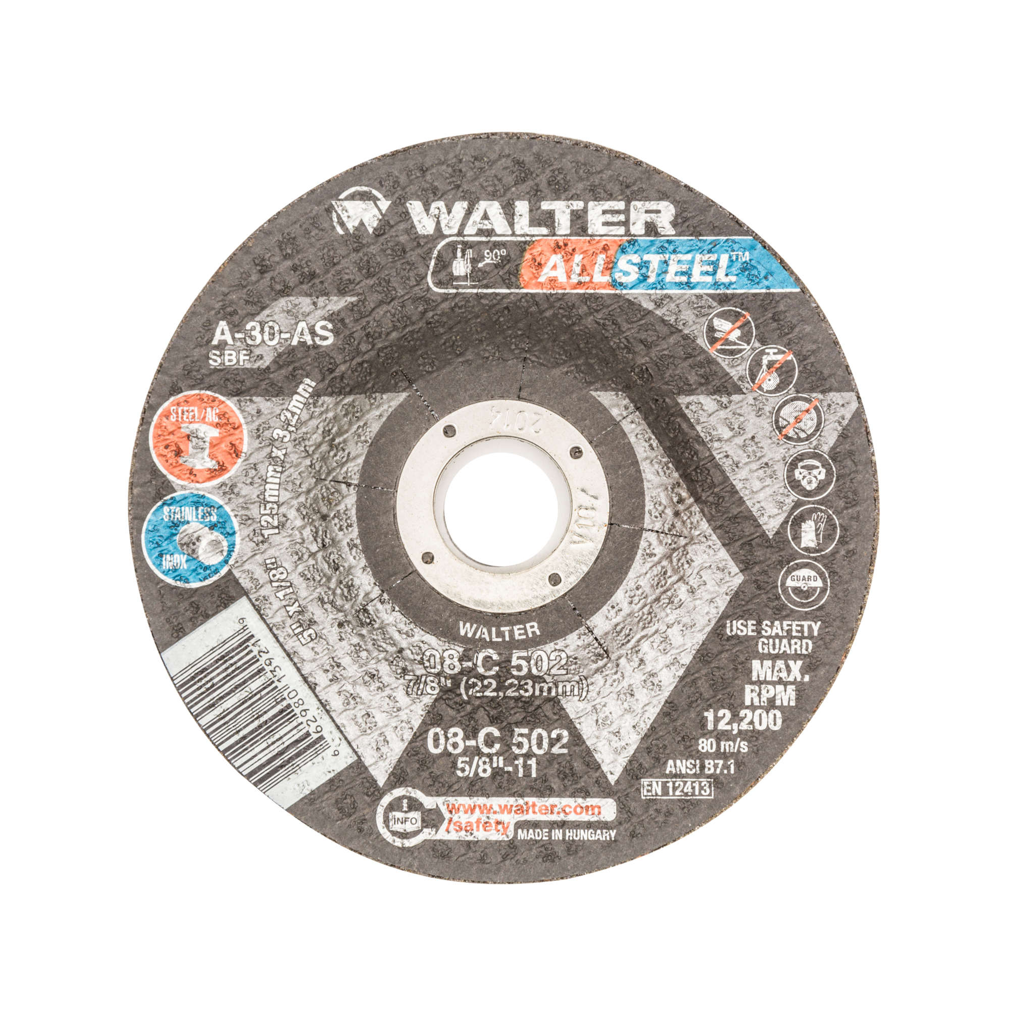 Walter Allsteel Xtra Grinding Wheels — 5in. x 1/8in., Steel and Stainless Steel, 25 Pcs, Model# 08C502