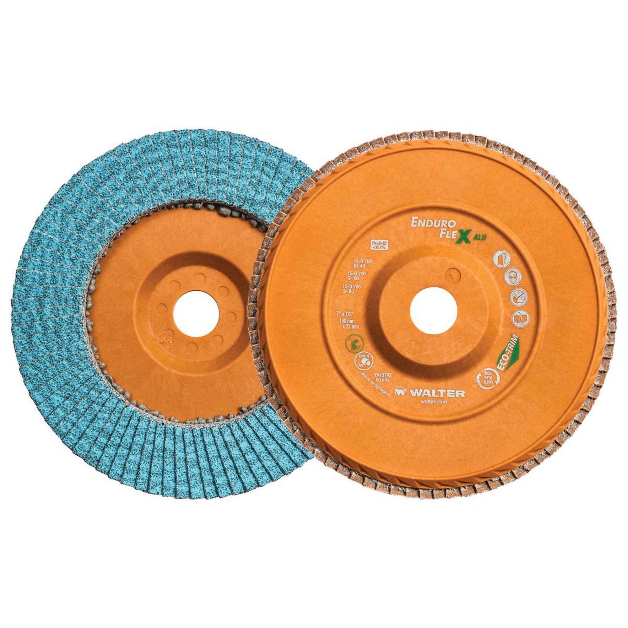 Walter Enduro-Flex ALU Flap Discs — 7in. x 7/8in., 60 Grit, Zirconia Alumina, Iron-Free, 10 Pk., Model# 15U706