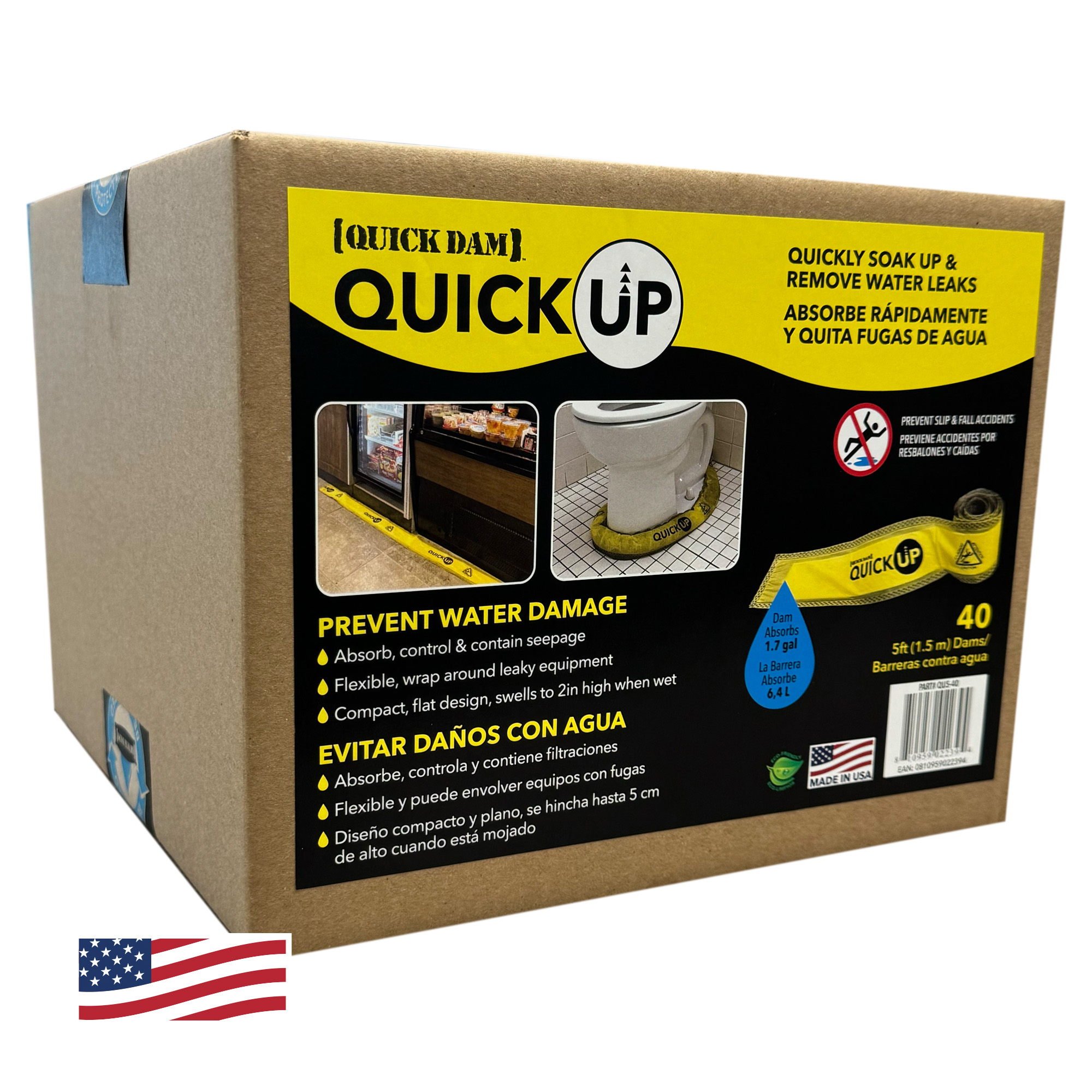 Quick Dam Quick Up Water Dams — 5ft., 40/Box, Super Absorbent, Disposable, Model# QU5-40