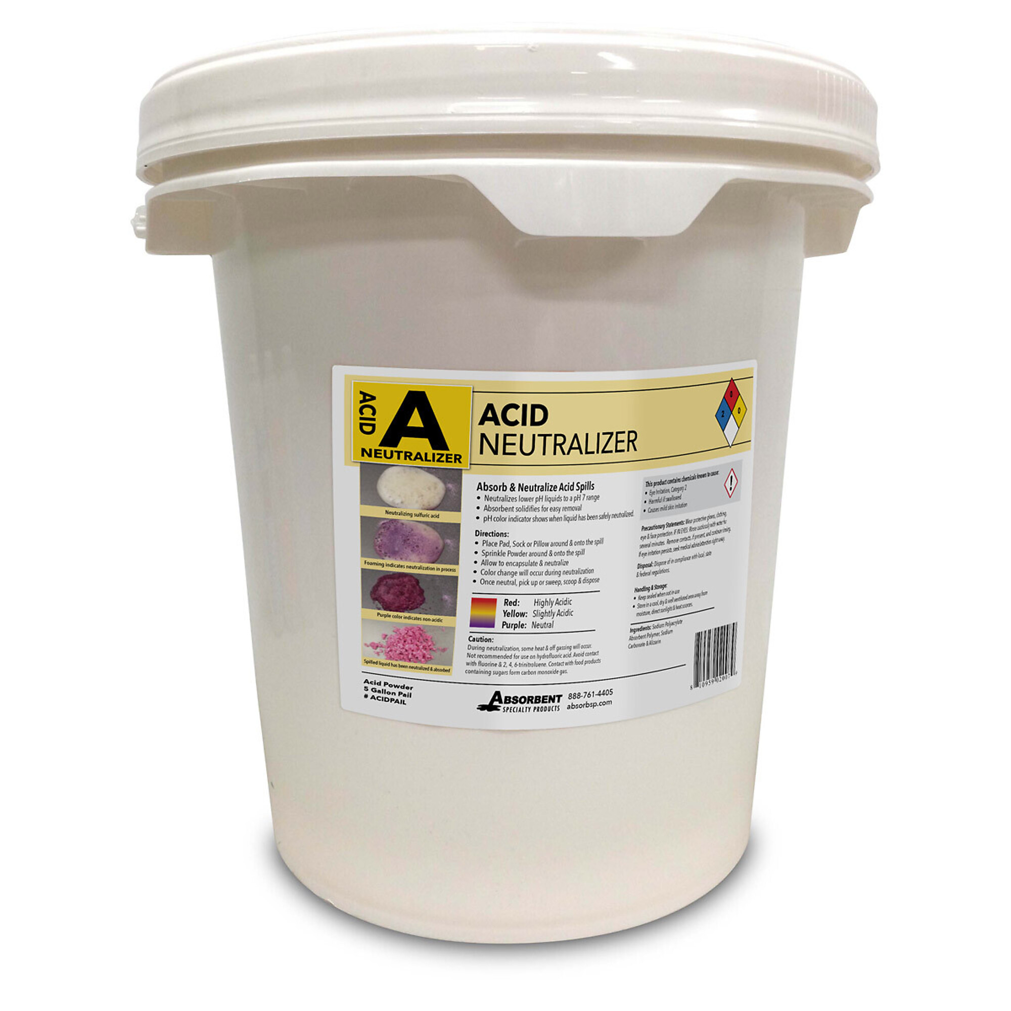 Quick Dam Absorbent Specialty Products Acid Neutralizer — 5 Gal. Pail, Color-Changing, Model# ACIDPAIL