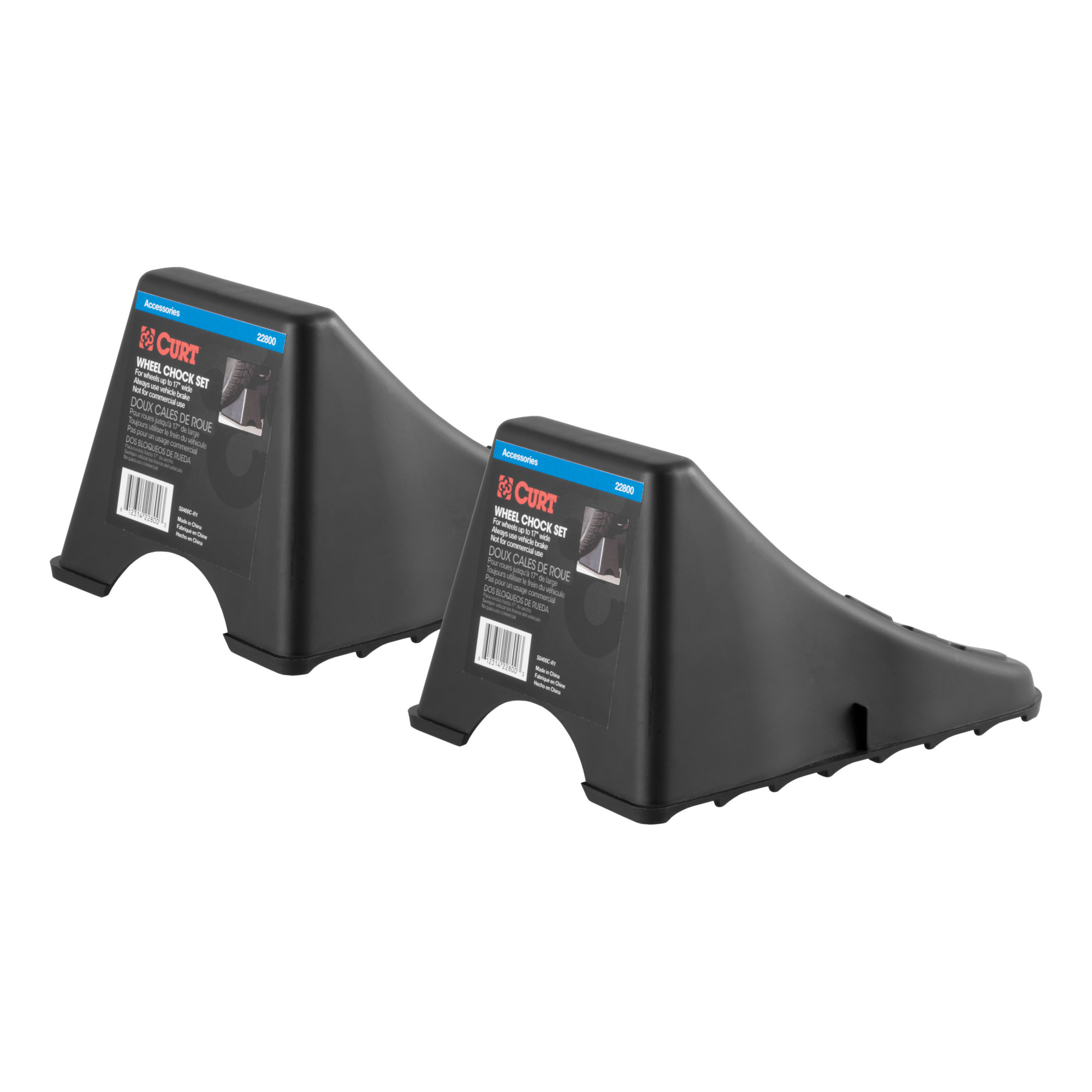 Curt Manufacturing Black Plastic Wheel Chocks — 17in. Width, Raised Tread, 2-Pack, Model# 22800