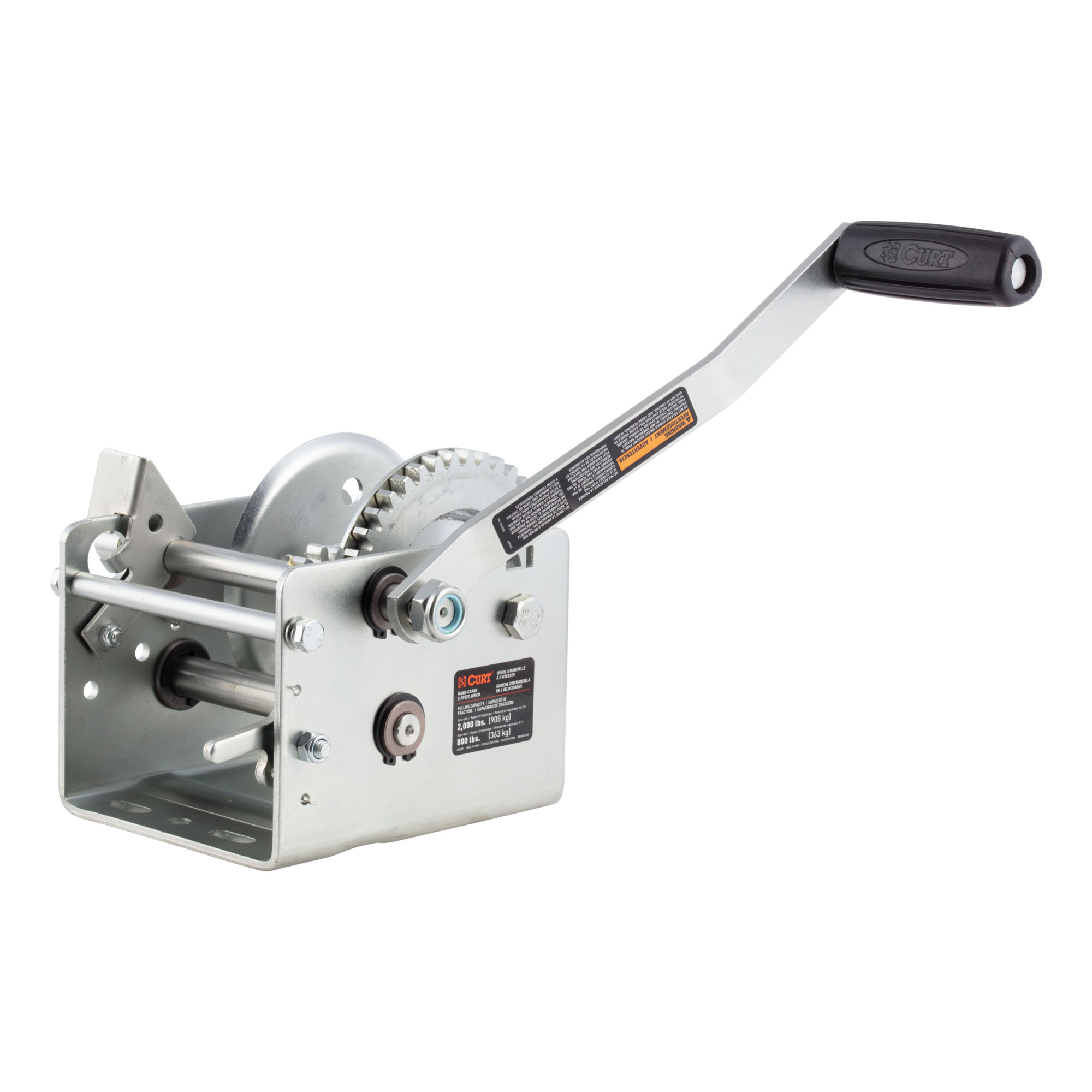 Curt Manufacturing Hand-Crank 2-Speed Winch — 2,000 Lbs., 4.1:1 High, 10.25:1 Low Gear Ratio, 10.6in. Handle, Model# 29520