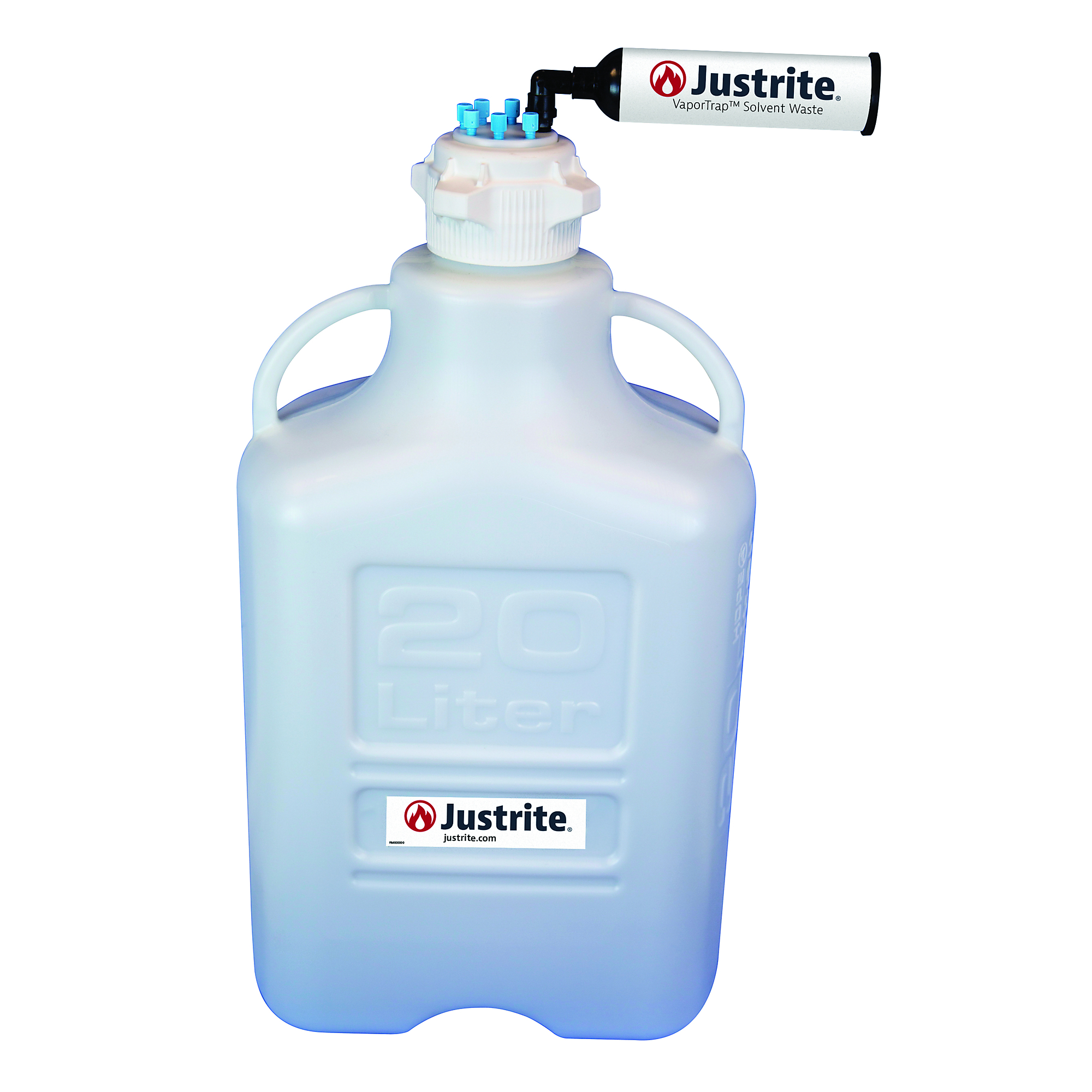 Justrite VaporTrap Carboy with Filter Kit — 20 Liters, HDPE, 83mm Cap, 6 Ports, Model# 12803