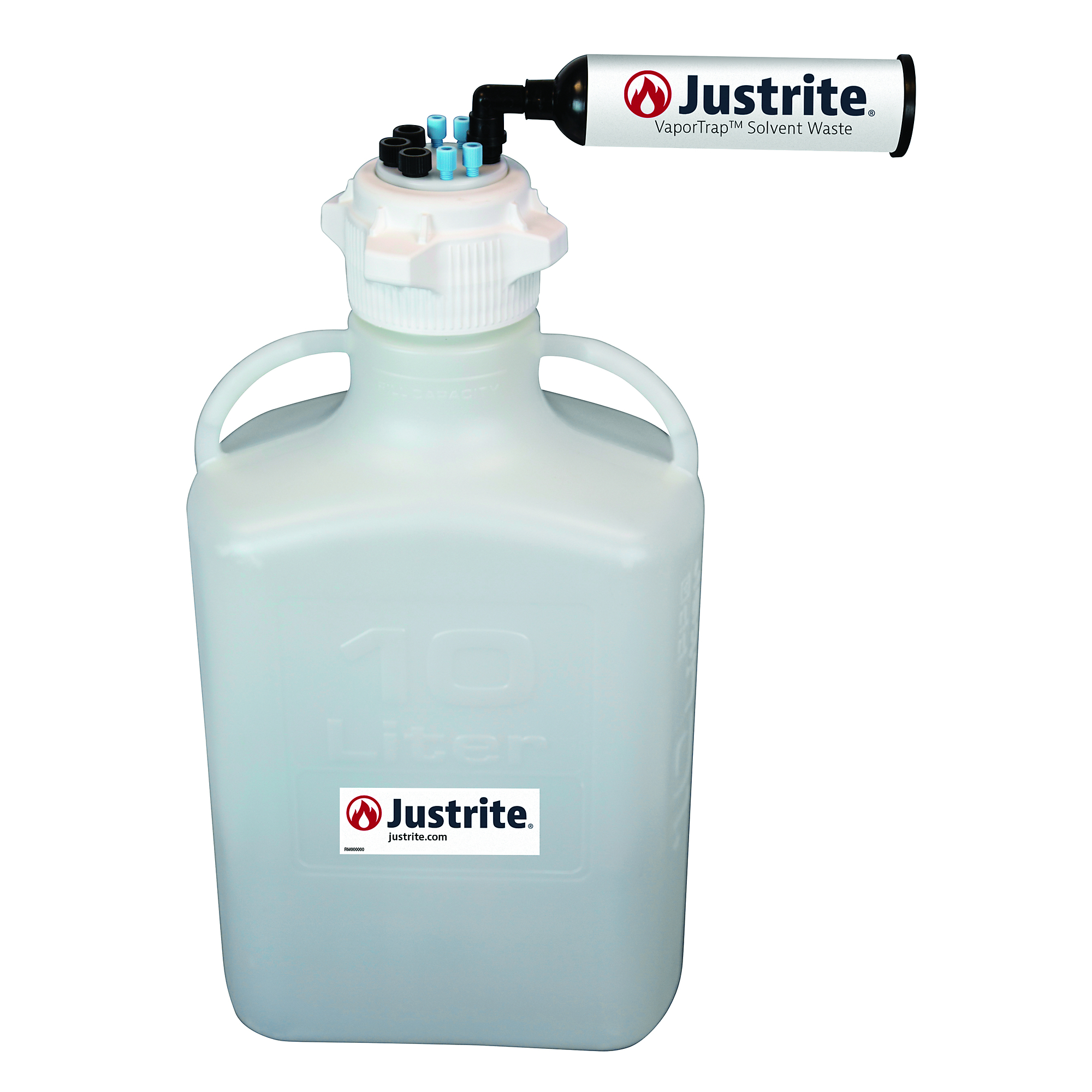 Justrite HDPE Carboy with Filter Kit — 10 Liters, 4 Ports 1/8in. Tubing, 3 Ports 1/4in. Tubing, 83mm Cap, Model# 12812