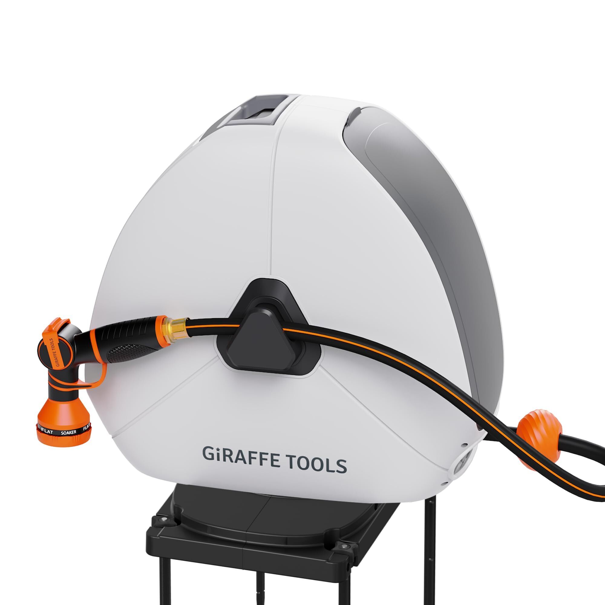 Giraffe Tools, Ground-Mounted Retractable Hose Reel&nbsp;5/8" 92' with 9 model Nozzle and Leader Hose.