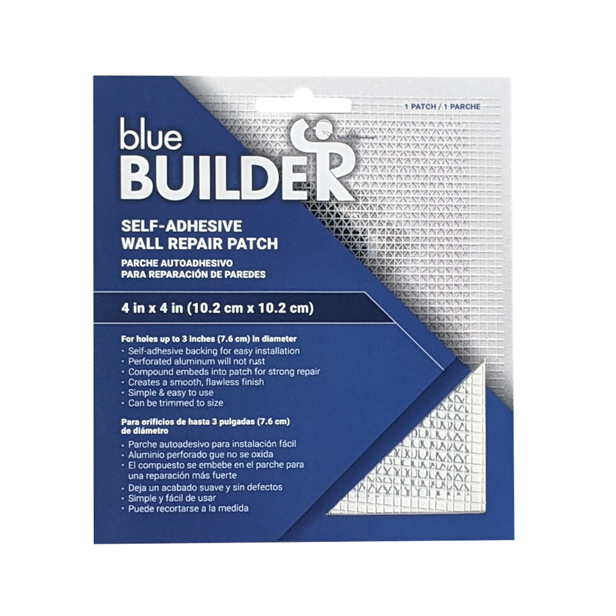 Blue Builder Drywall Repair Patch — 4in. x 4in., Aluminum Mesh, 10 Patches, Model# WLRP44