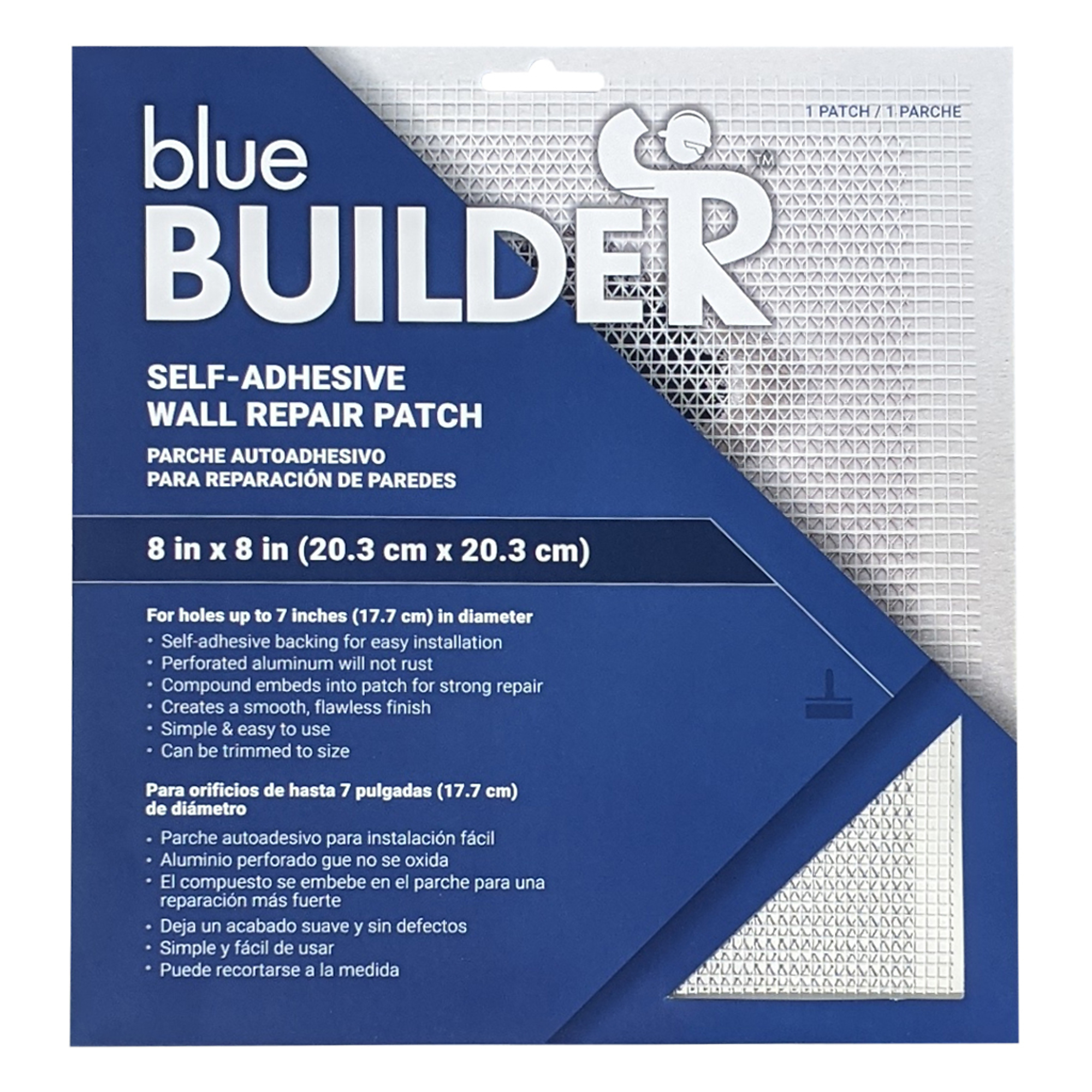 Blue Builder Drywall Repair Patch — 8in. x 8in., Aluminum Mesh, 10 Patches, Model# WLRP88