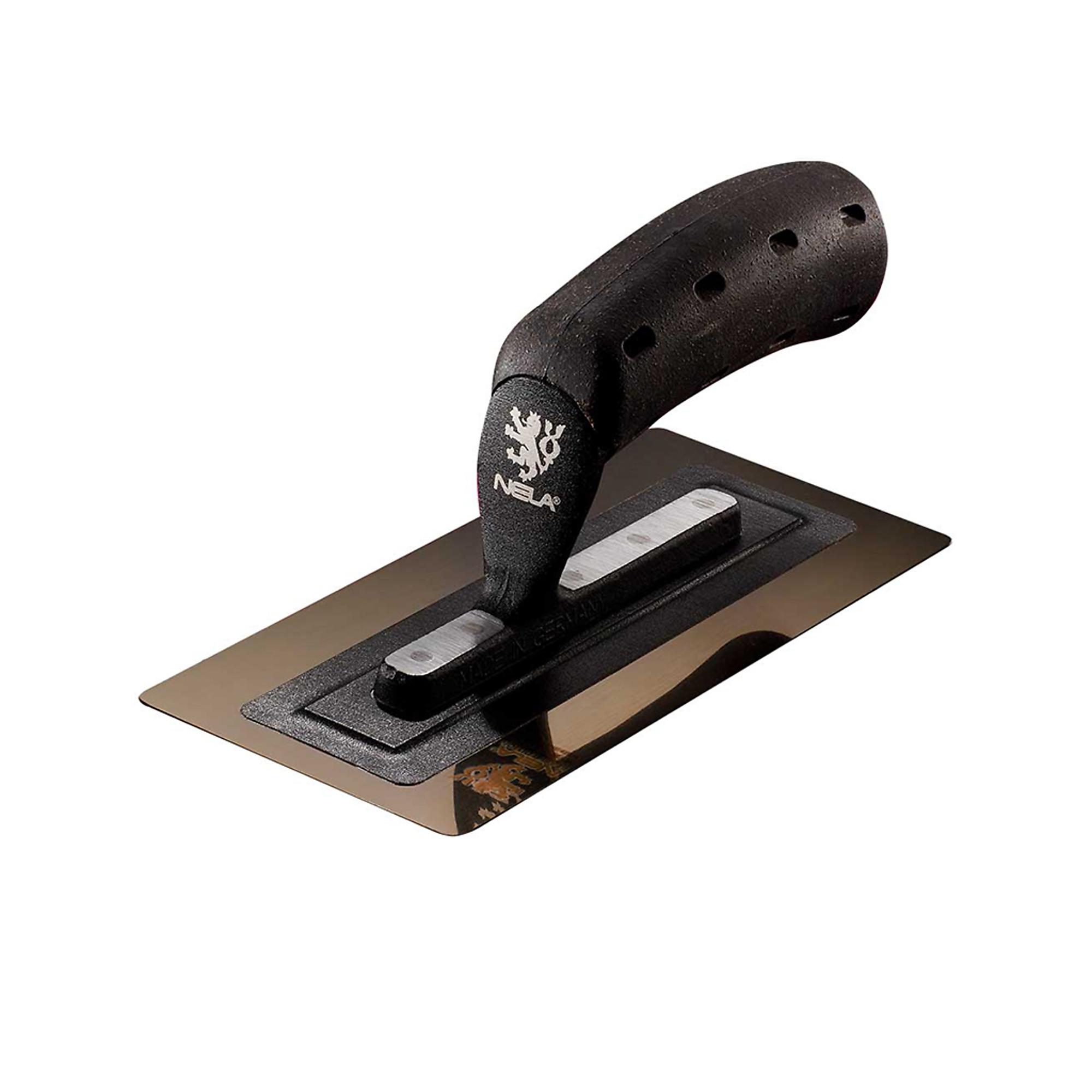 NELA Black Edition Golden Stainless-Steel Finishing Trowel — 8in. x 3.5in., Cork Handle, Model# NELBLK8